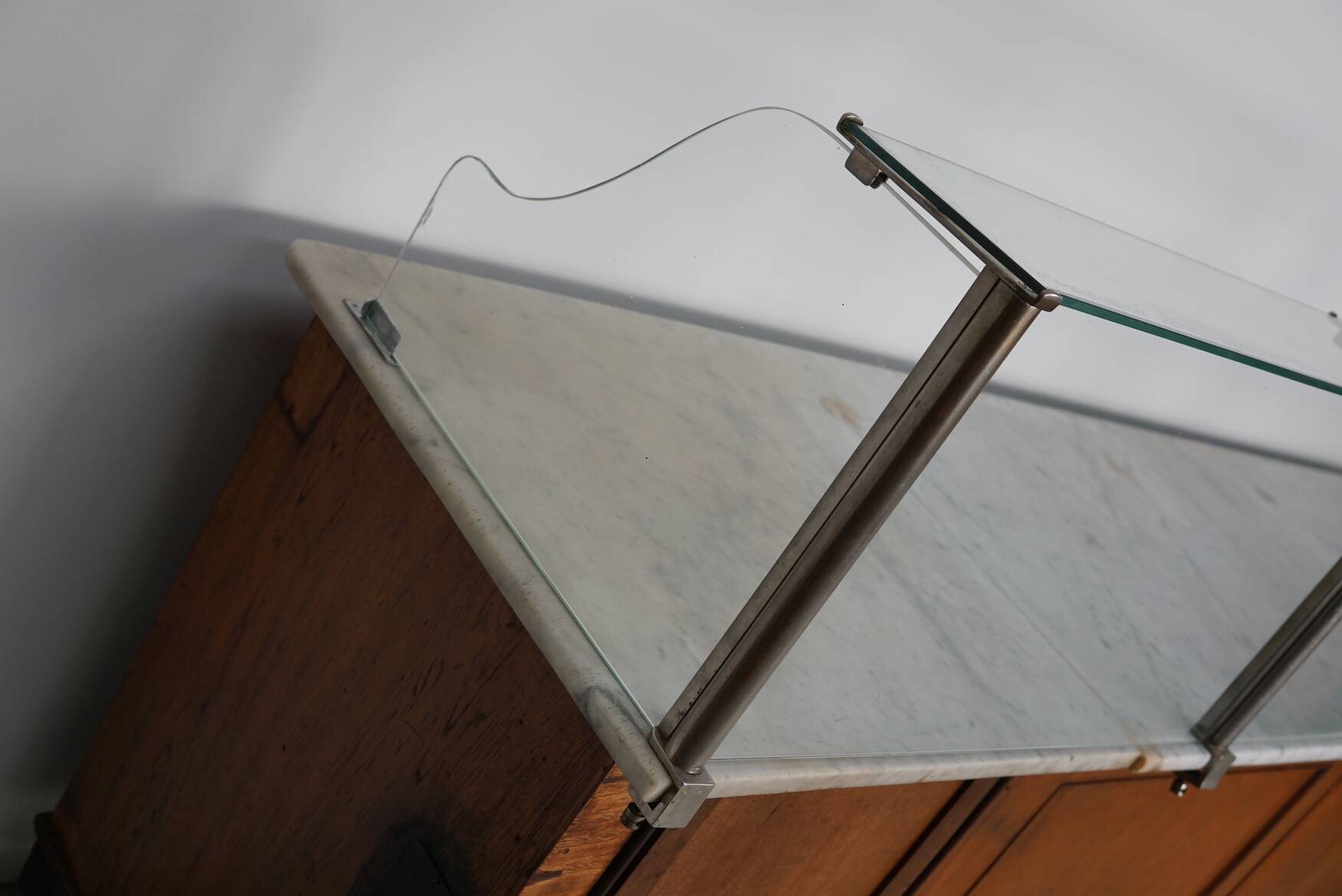 Large Antique Art Deco German Oak & Marble Chocolate Shop Counter, 1920s