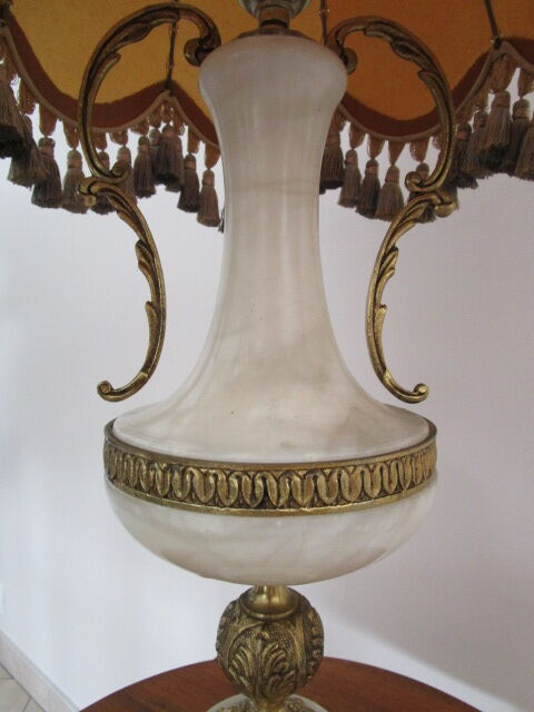 Large antique lamp in alabaster and bronze