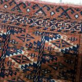 Handmade antique Turkmen Yomud collectible mat rug 40cm x 51cm, 1900s