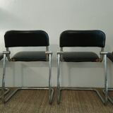 Set of 4 chairs black vintage chrome and leatherette