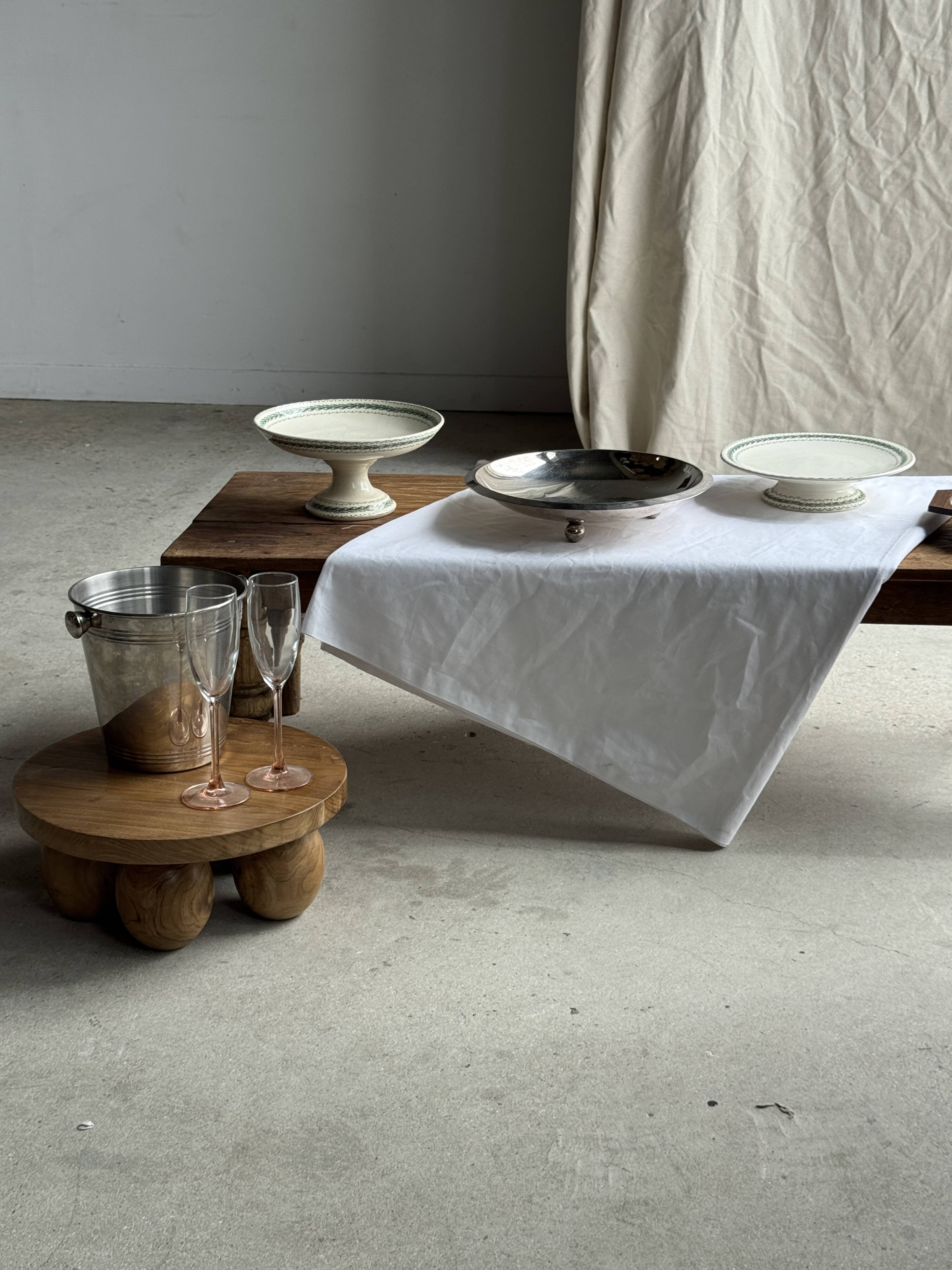 Shallow dish in stainless steel and wood H4 D20