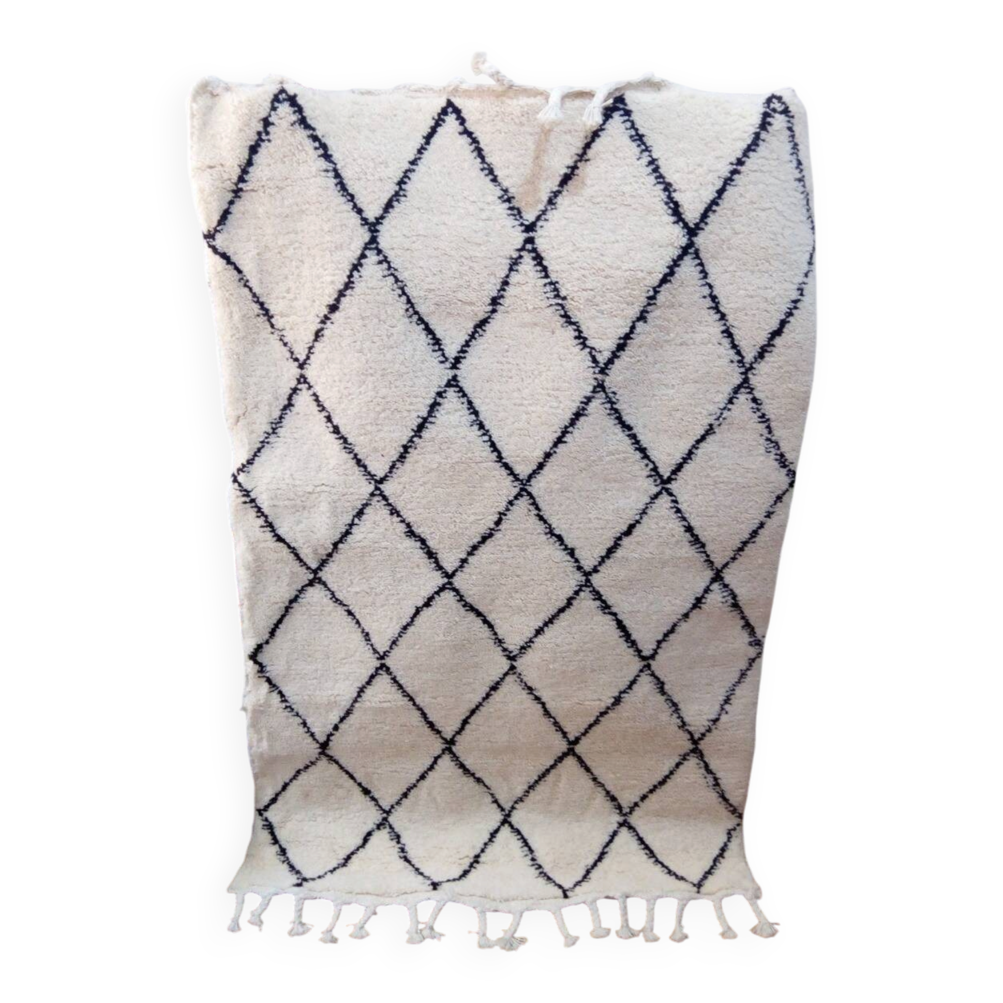 Tapis tribal marocain Beni Ourain - Poil long - Laine naturelle - 180 x 120 cm