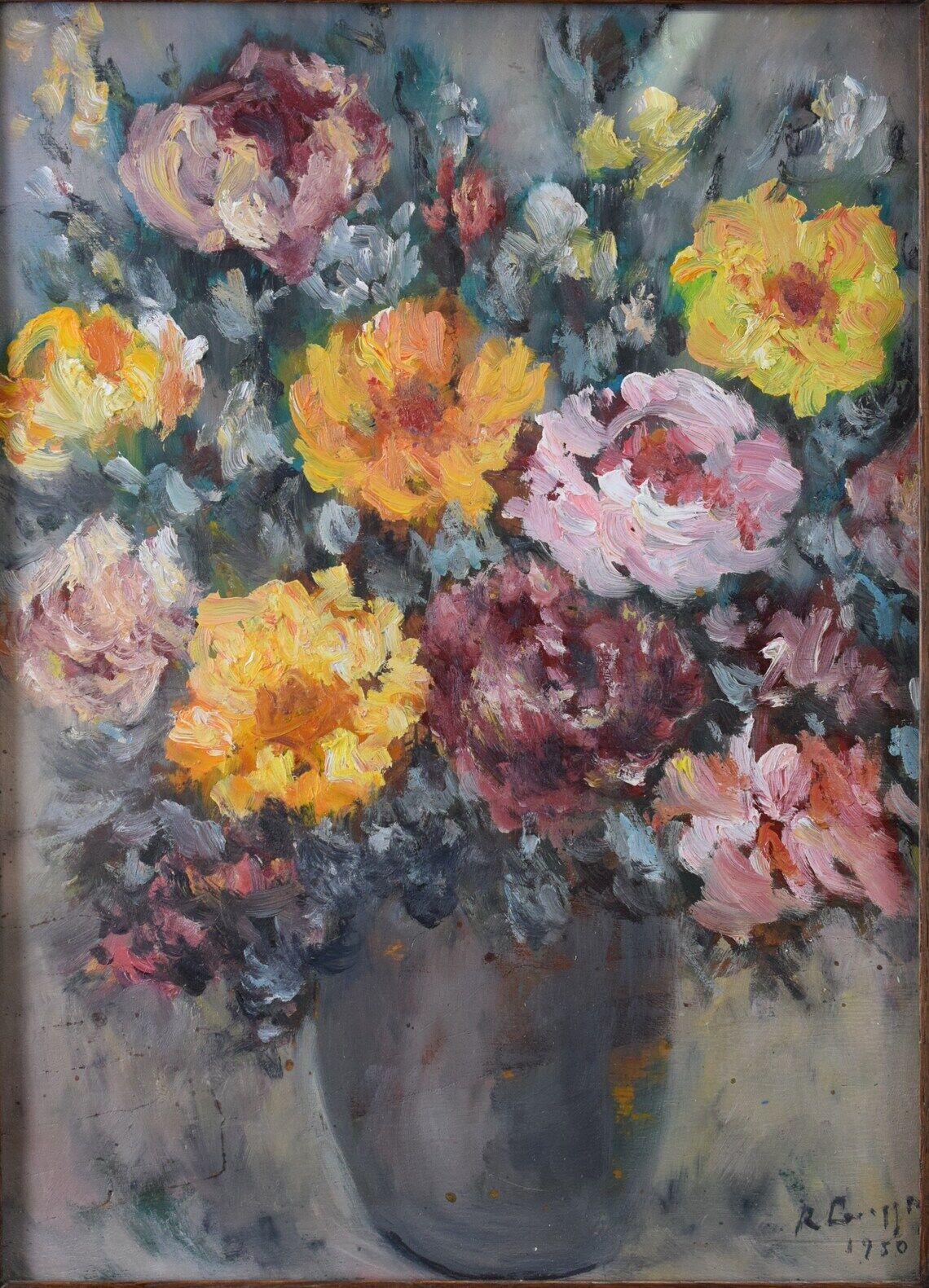 Painting Still Life Bouquet Flowers Oil on Panel
