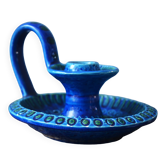 Mid Century Bitossi Aldo Londi Rimini Blue Chamber Candle Holder Painted in Blu