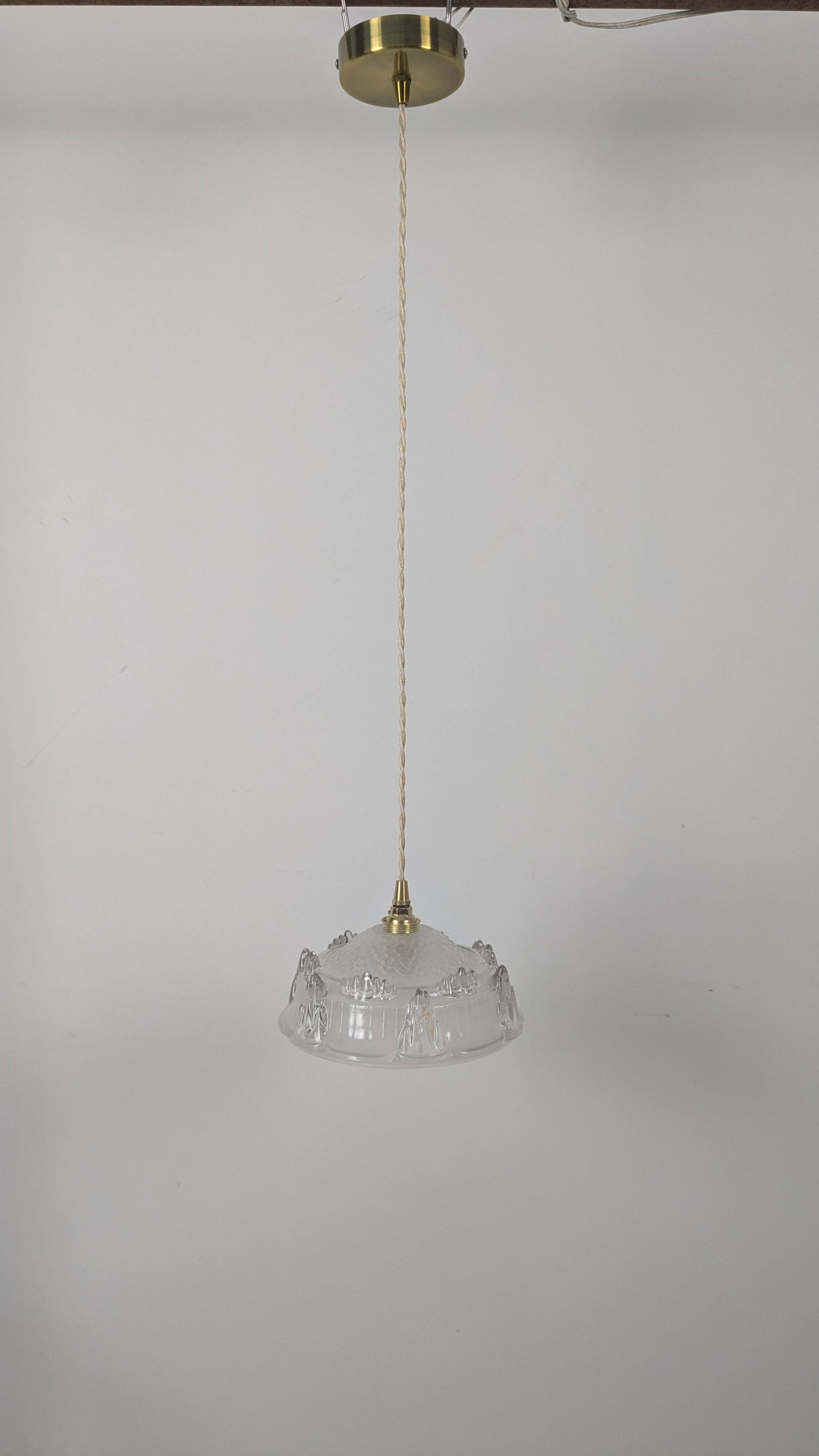 Vintage pendant light in molded glass and brass