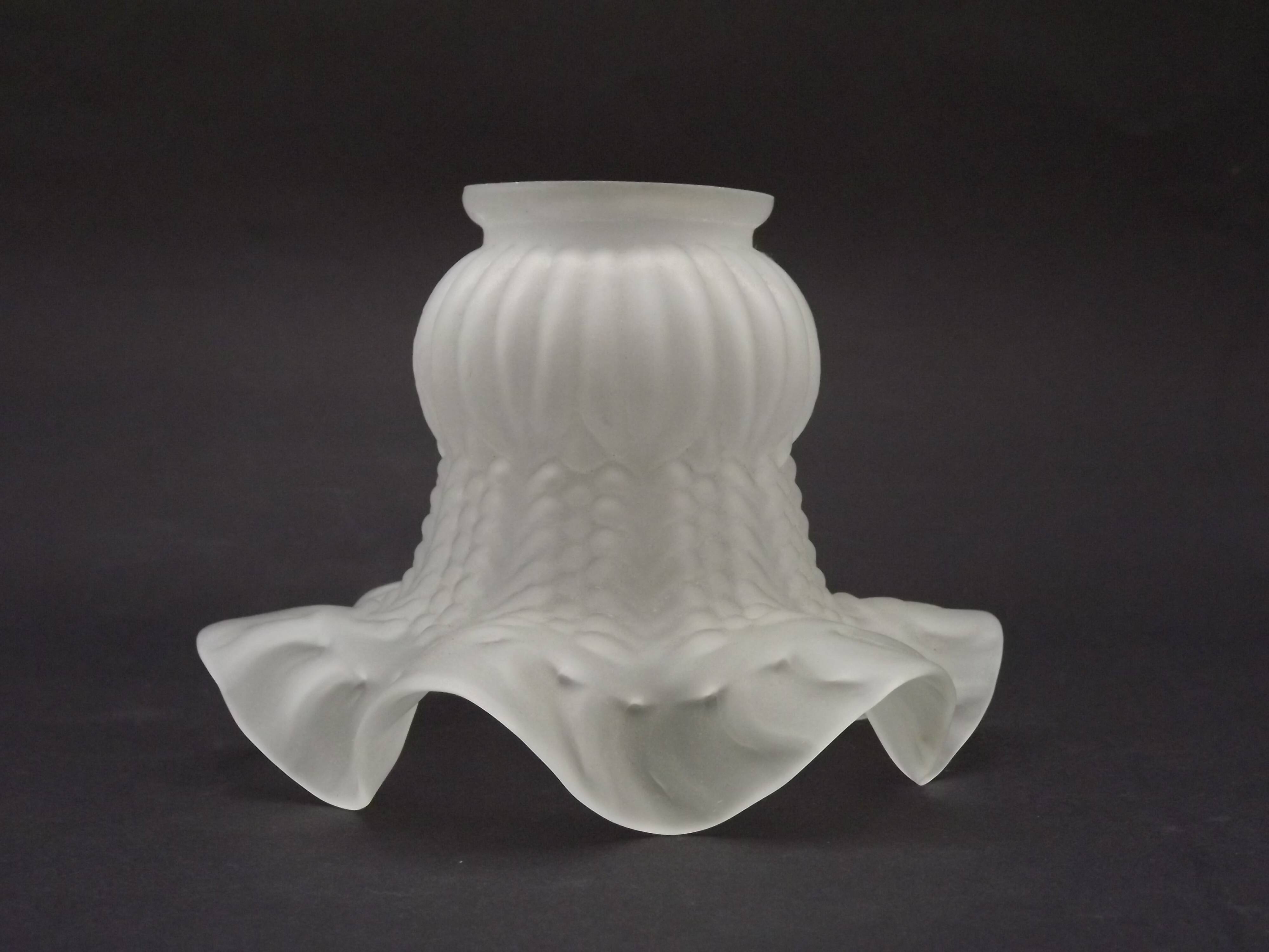 French vintage white opaque glass replacement shade with frilled edge.