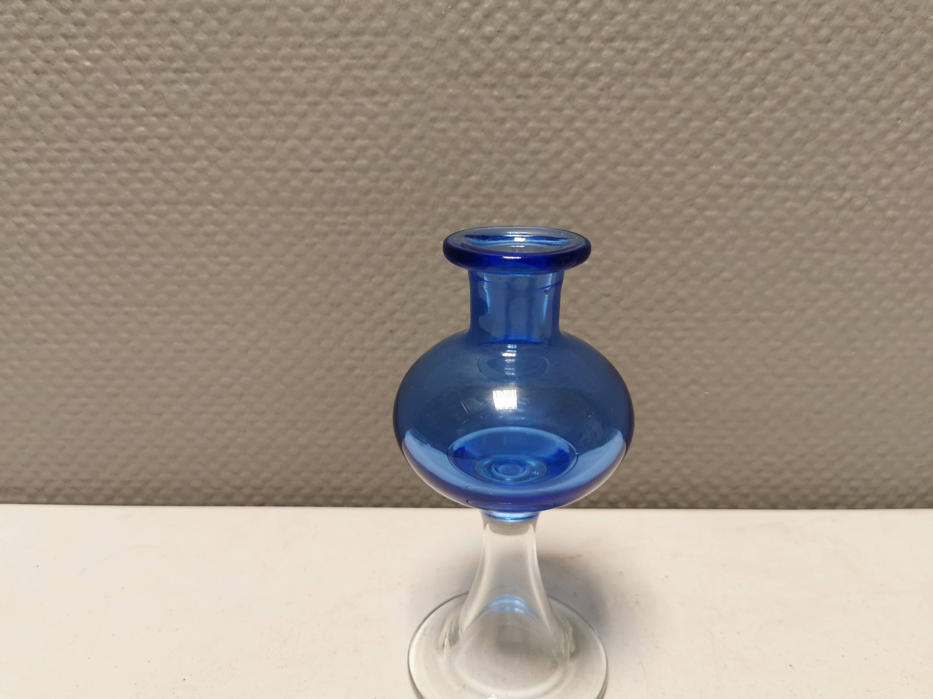 Vase with trumpet-shaped foot, in translucent and blue glass, model Lagune, 1974.