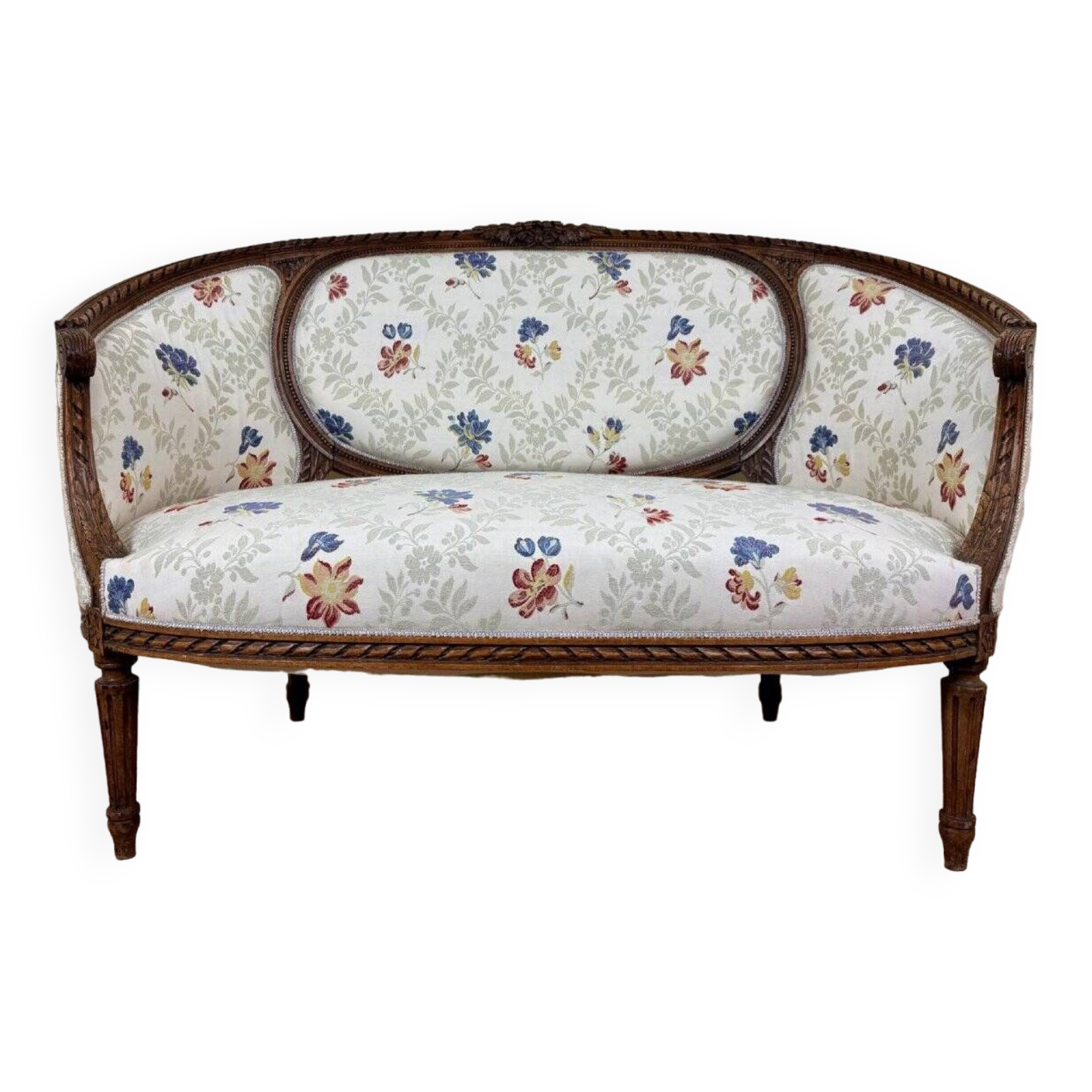 Louis XVI Style Basket Bench with floral fabric