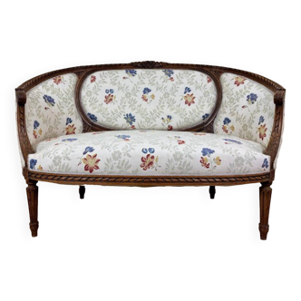 Louis XVI Style Basket Bench with floral fabric