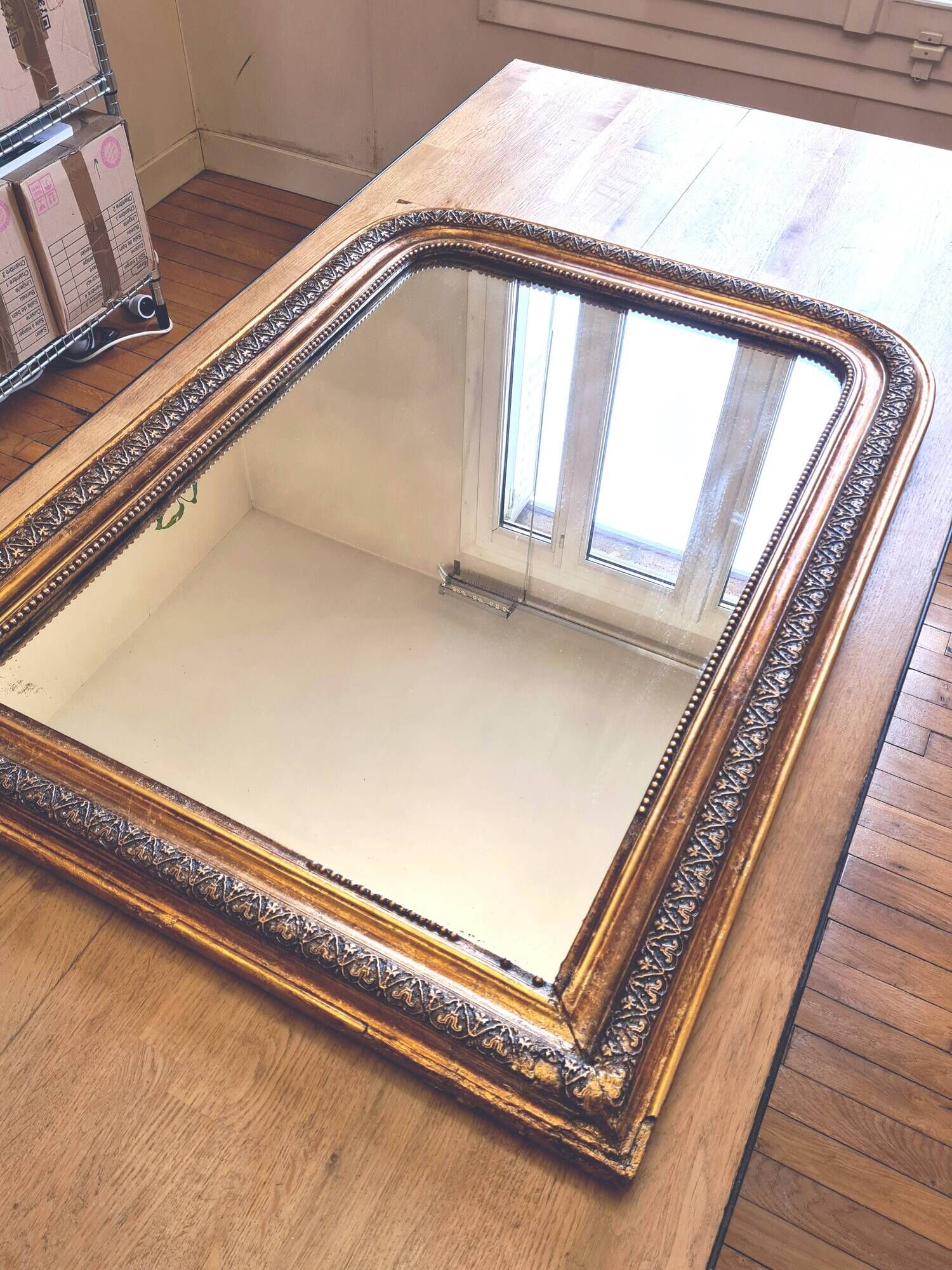 Antique large Louis Philippe mirror, decorated with gilt leaf - "Claude"