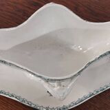 Gravy boat on pedestal with handles Terre de fer St Amand amandinoise "lily of the valley"