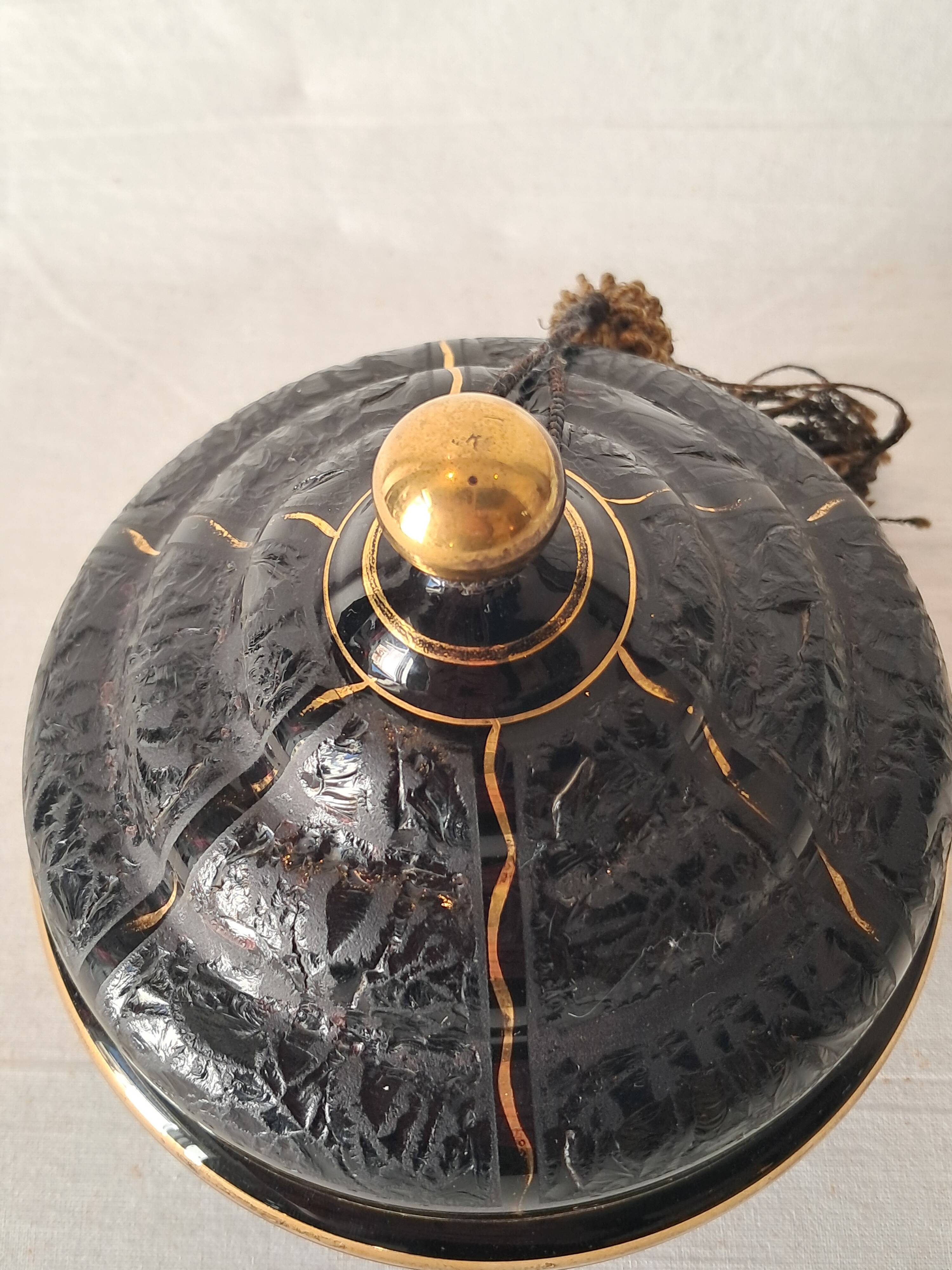 Art Deco Bonbonnière in Black Boom Hyalite Glass from the De Rupel Glassworks