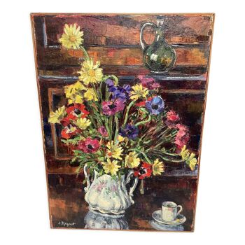 Tableau signé huile sur toile "bouquet des fleurs"