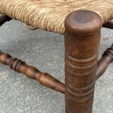Low chair in oak and straw vintage design 60s