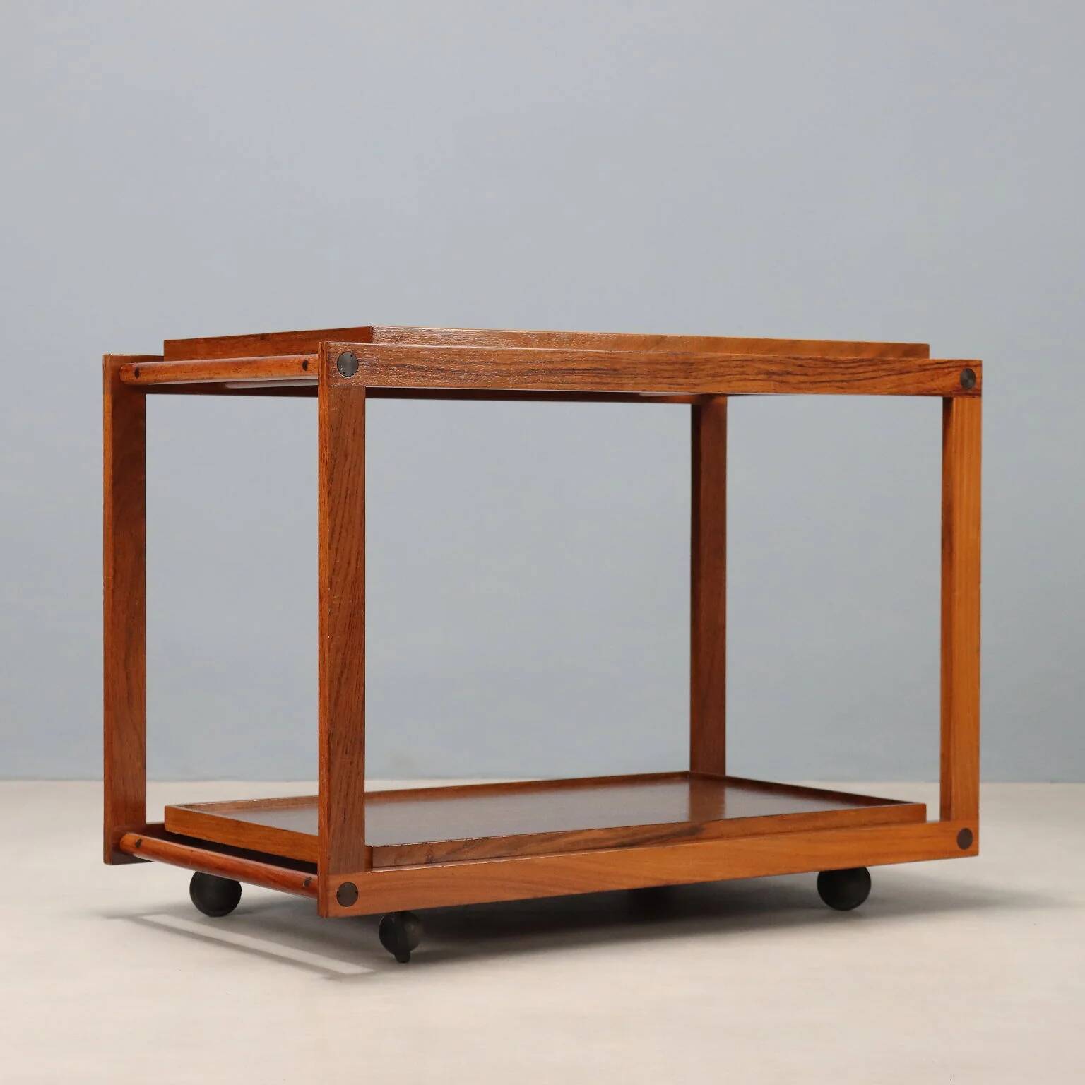 Desserte de cuisine vintage en teck à double plateau, design Italie, années 1960