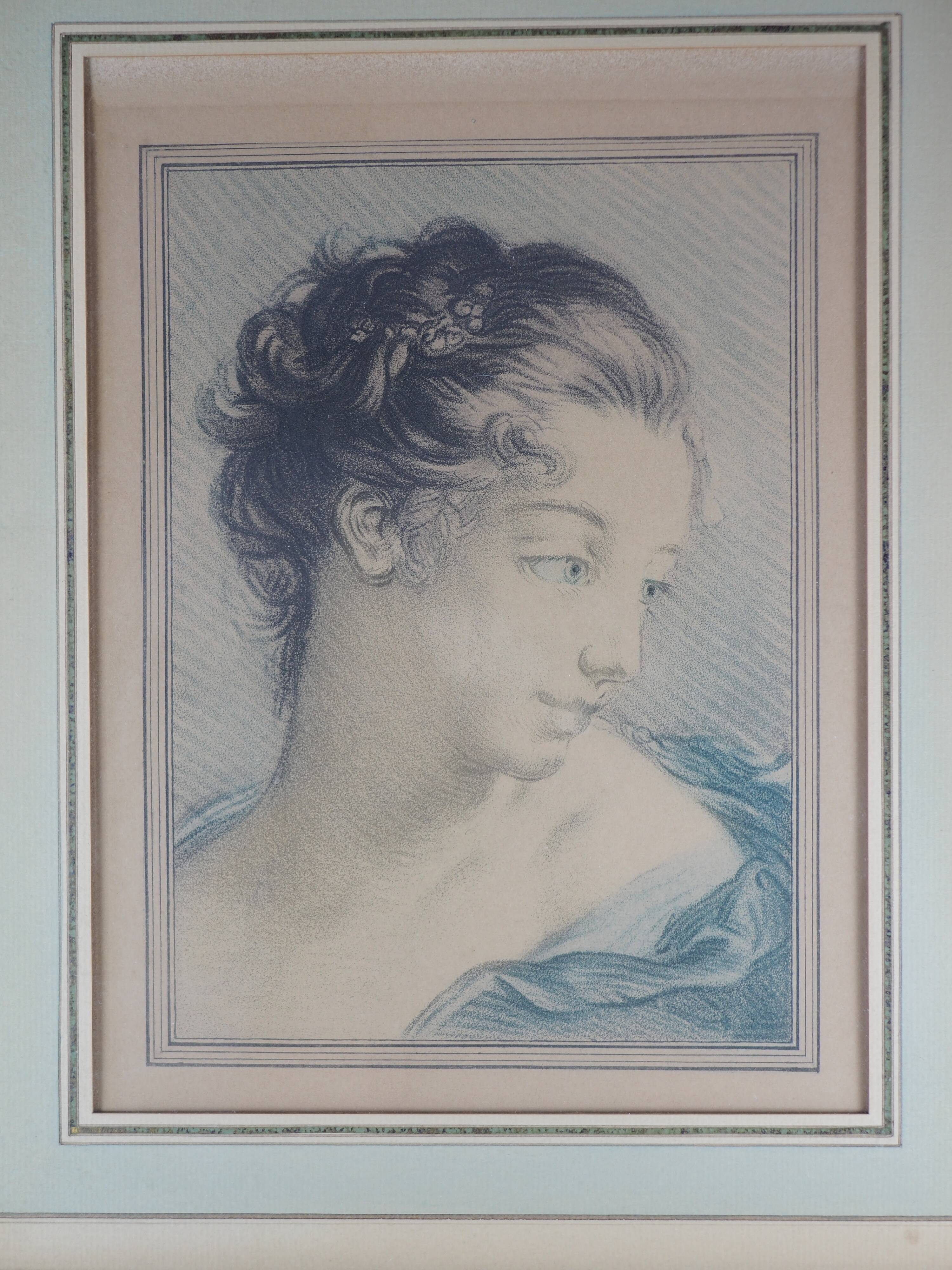 Portrait of a woman after François Boucher - chromolithography of Louis Marin Bonnet - XVIIIth