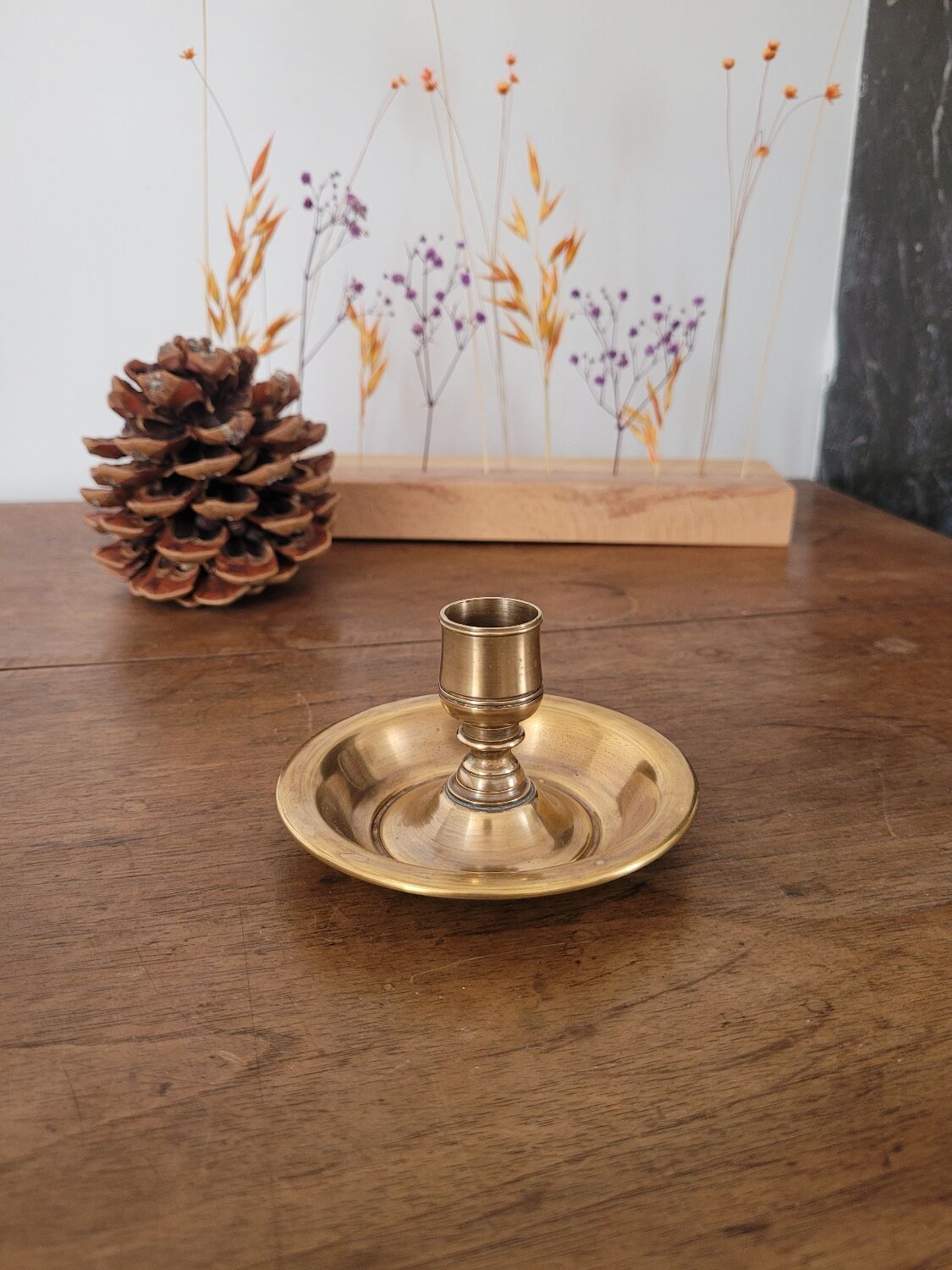 Round brass candlestick