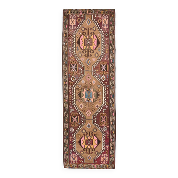 4x13 Kilim Long Wide Brown Handmade Turkish Kilim Runner Rug, 131x404 Cm