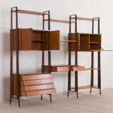 Italian teak wall unit with a desk and bar cabinet/secretarie, 1960s