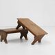 Small Rustic Wooden Stool with Curved Base, France, 1900s