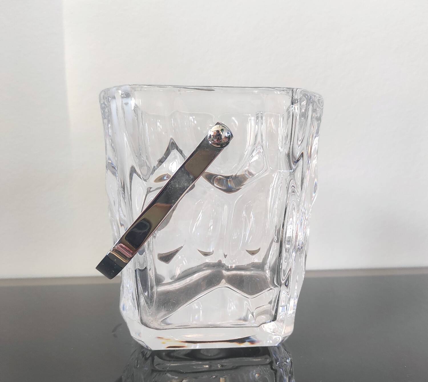 Vintage textured glass ice bucket - Brutalist style