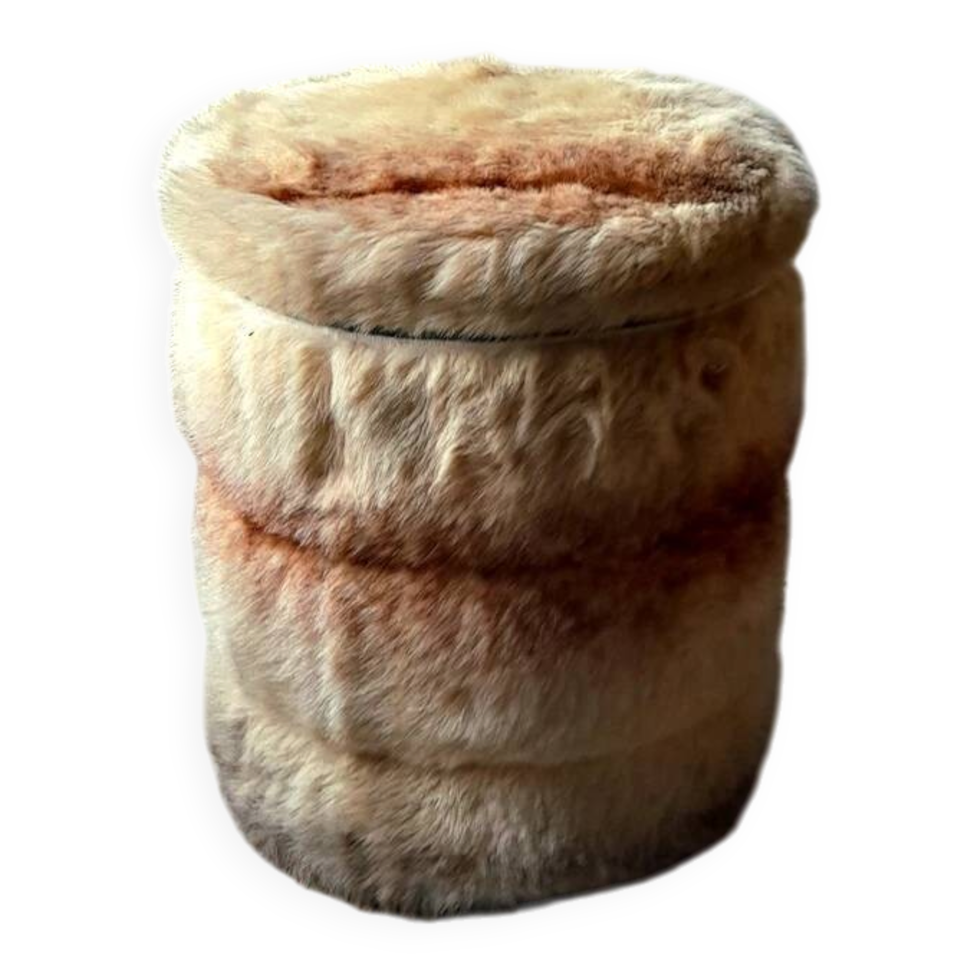 Cylindrical storage pouffe in faux fur 1970