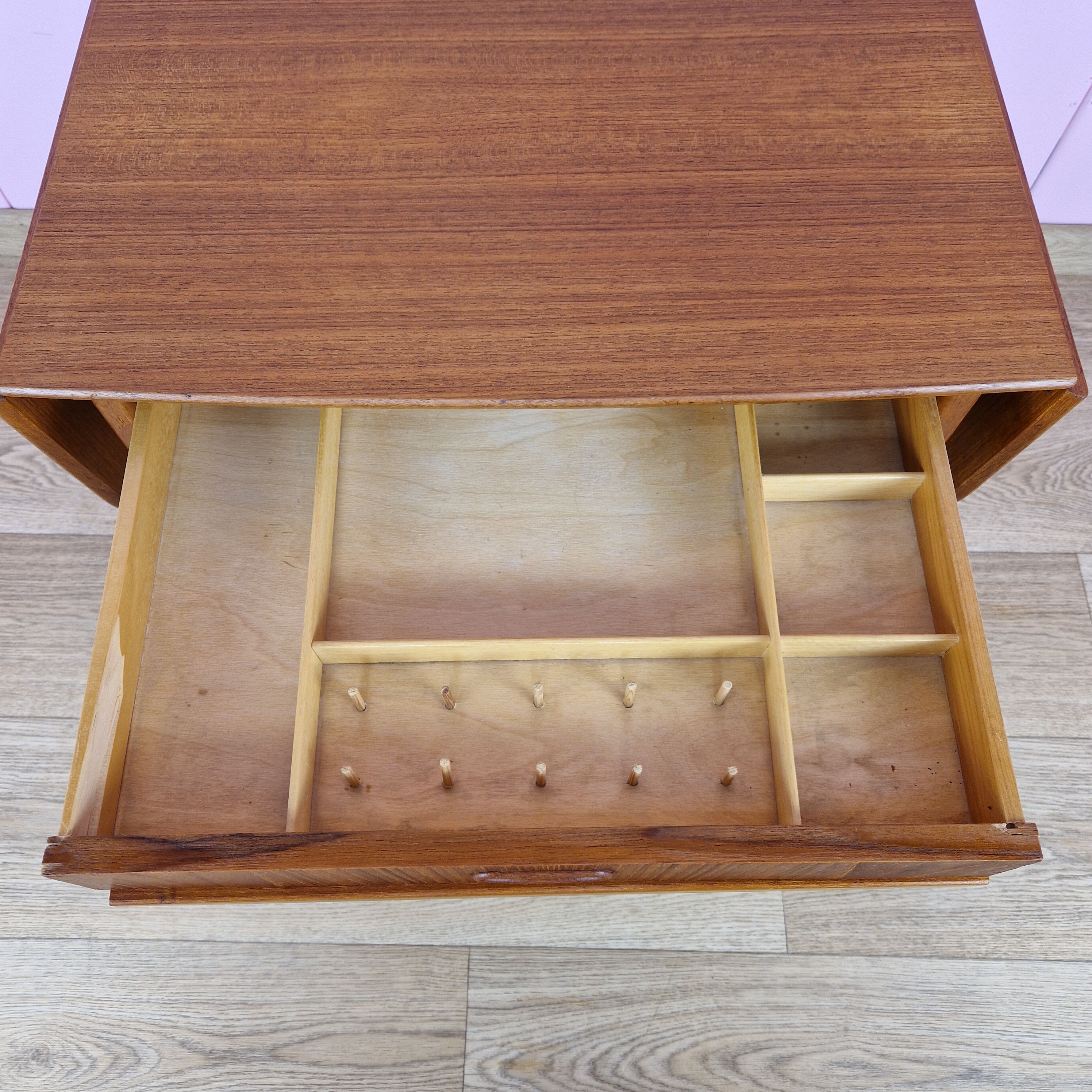 Danish Modern Teak Foldable Sewing Table, 1960s