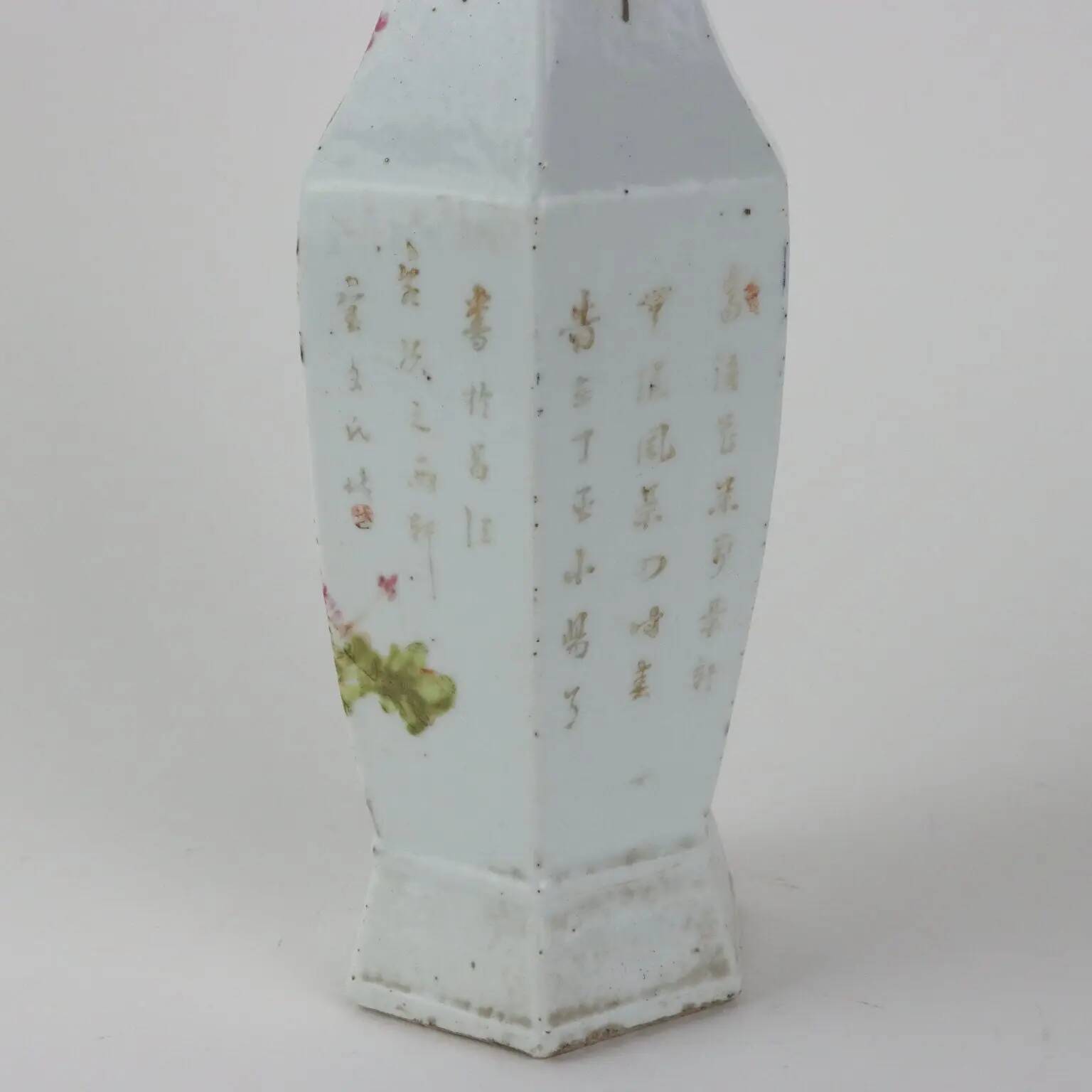 Antique hexagonal baluster vase in glazed porcelain, China, 1910-1920