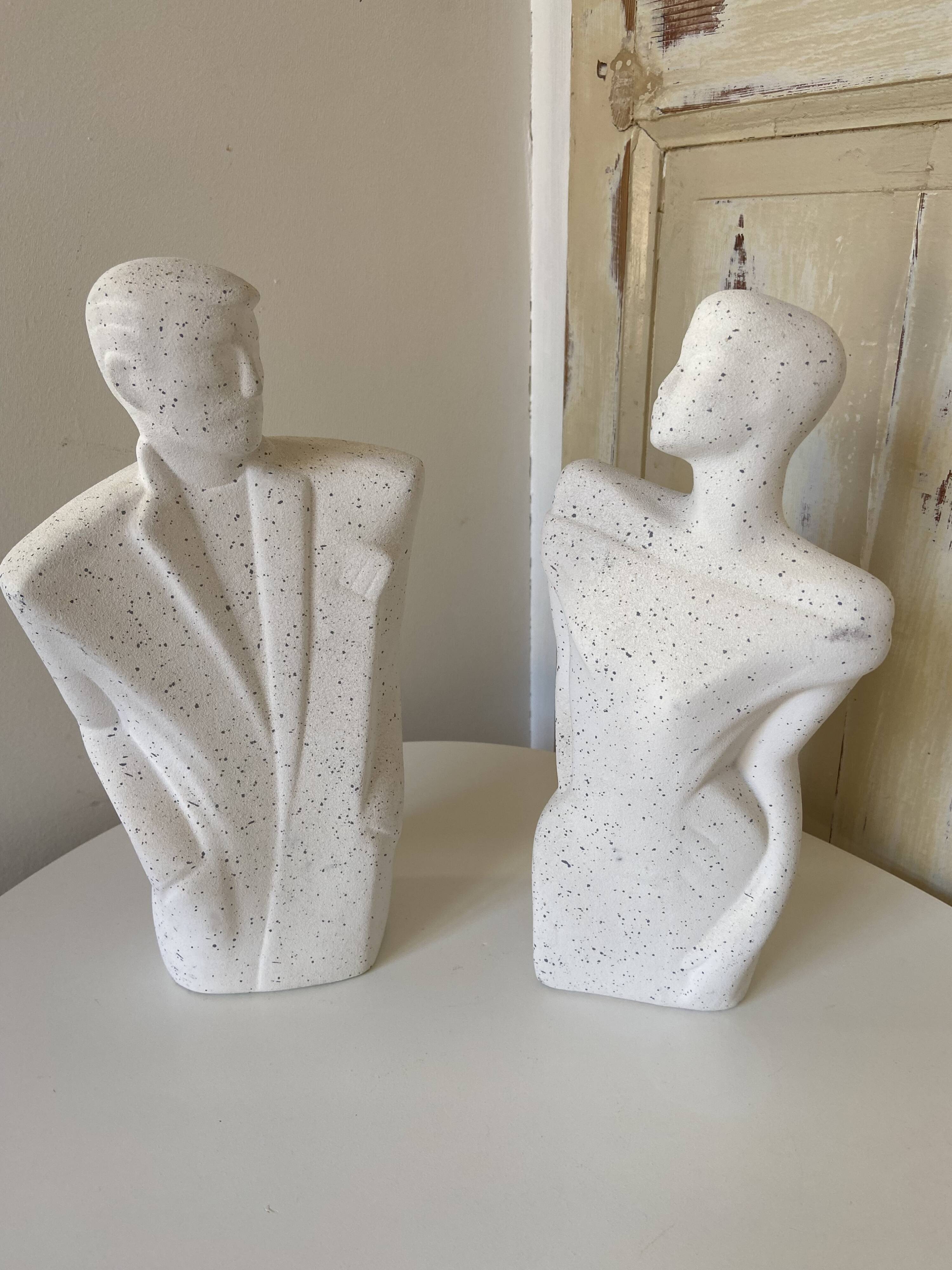 Duo Man Woman Plaster Busts - Style of Lindsey B. Balkweil