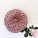 Coussin plissé ancien en velours rose