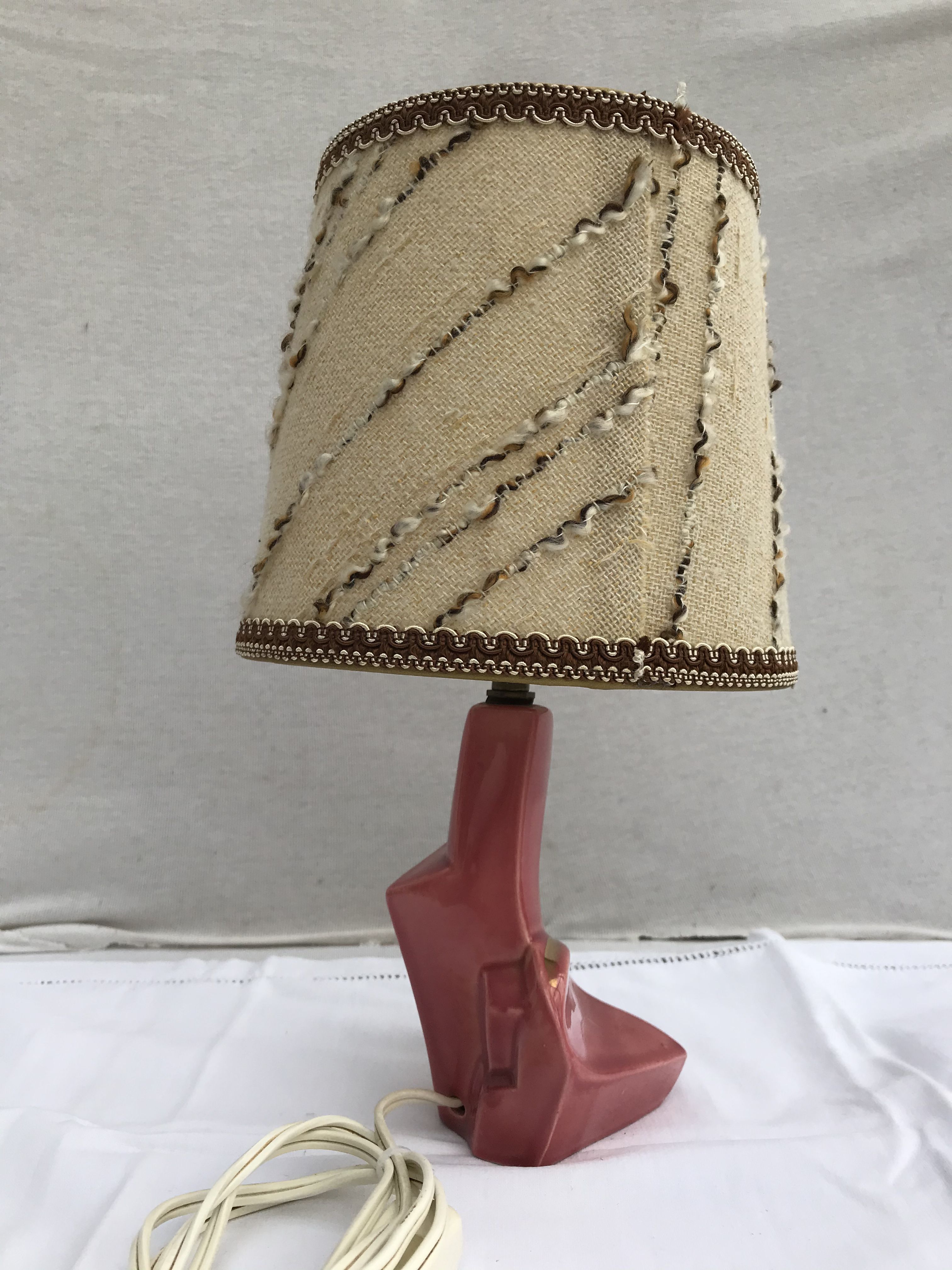 Former art deco ceramics rose lamp - golden - vintage beige daydal
