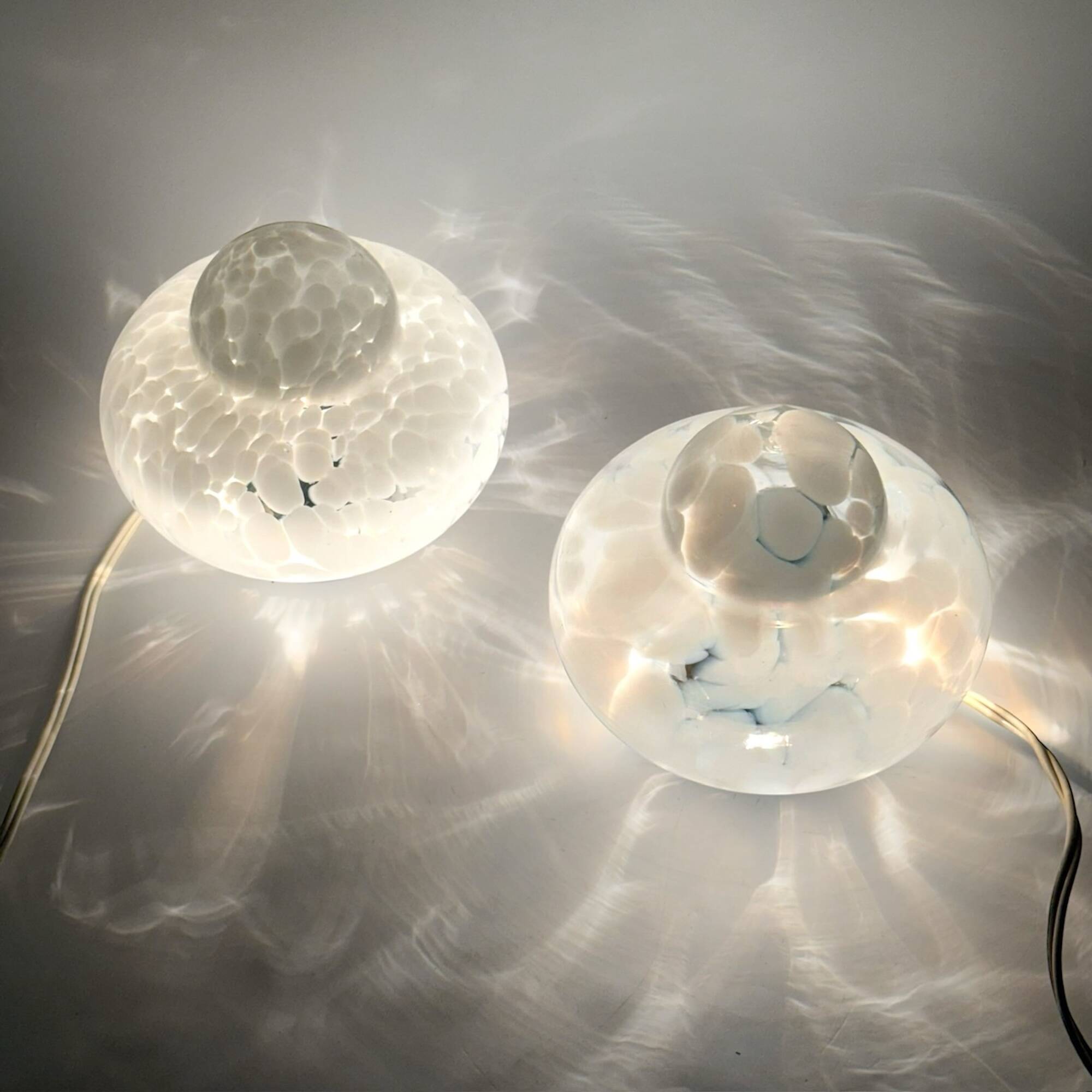 Pair of 1960s UFO Table Lamps with Marbled Glass Lampshade