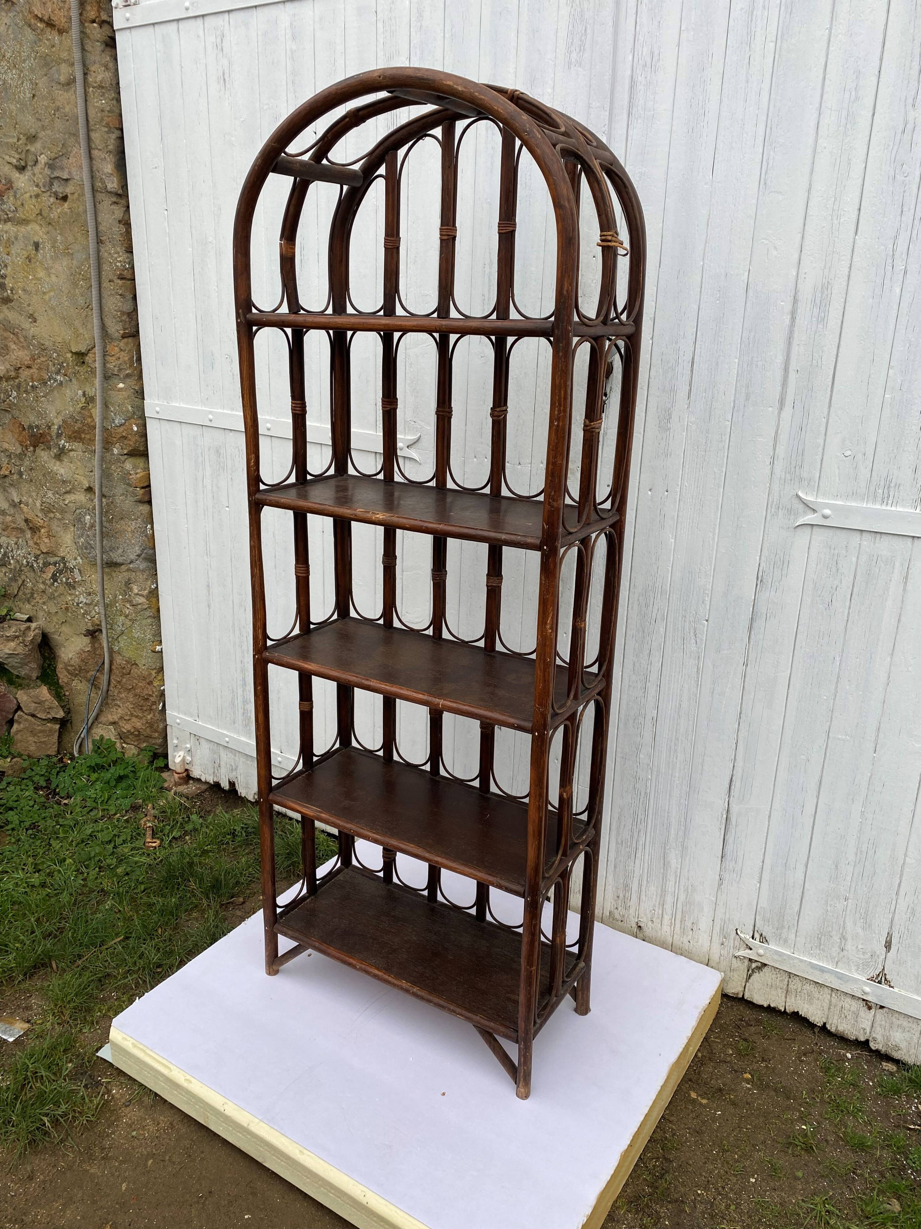 Vintage rattan bookcase shelf from the 70s