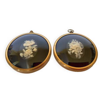 Pair of curved glass flower frames England