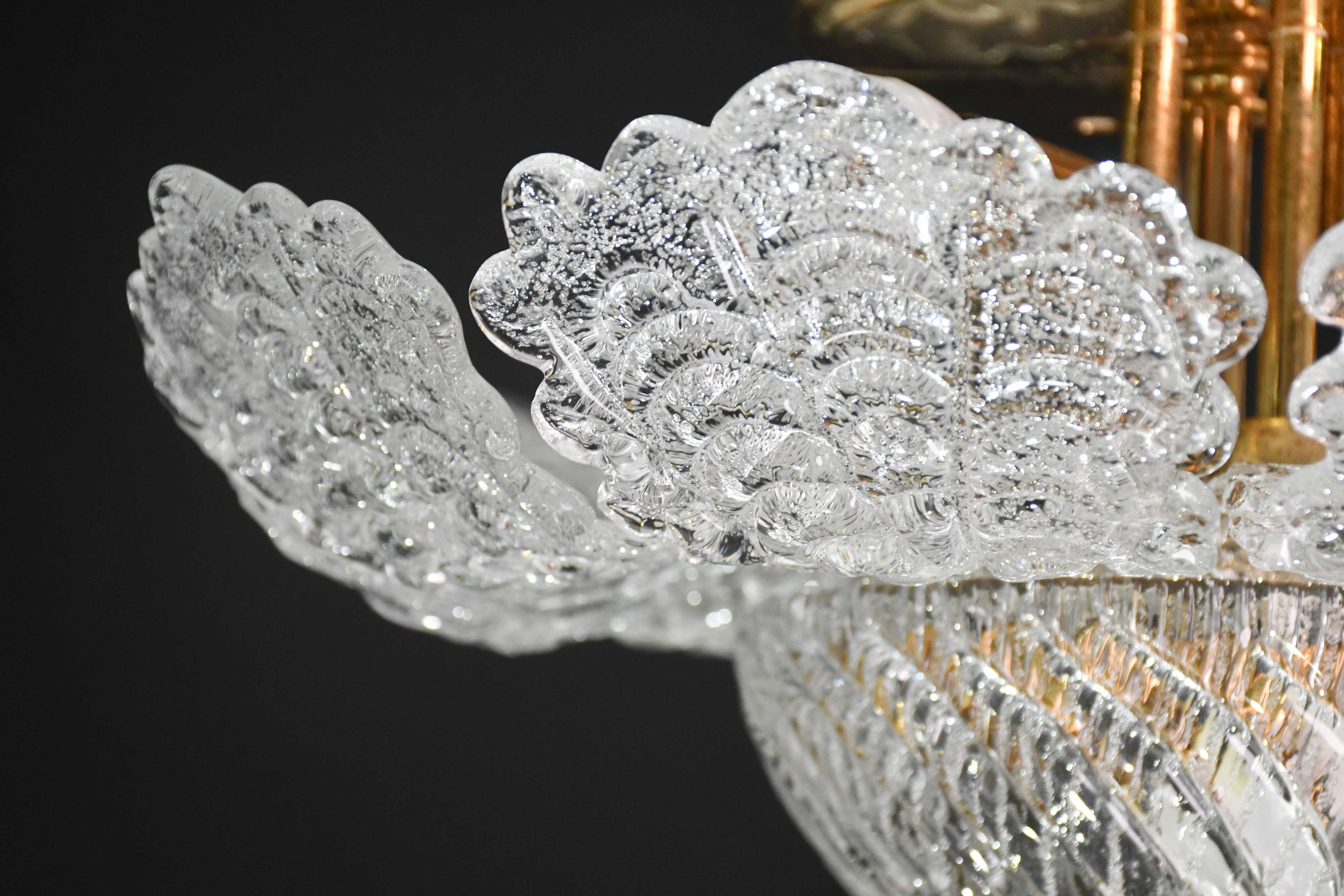 Charming transparent Murano glass leaf ceiling light or chandelier, 1970s