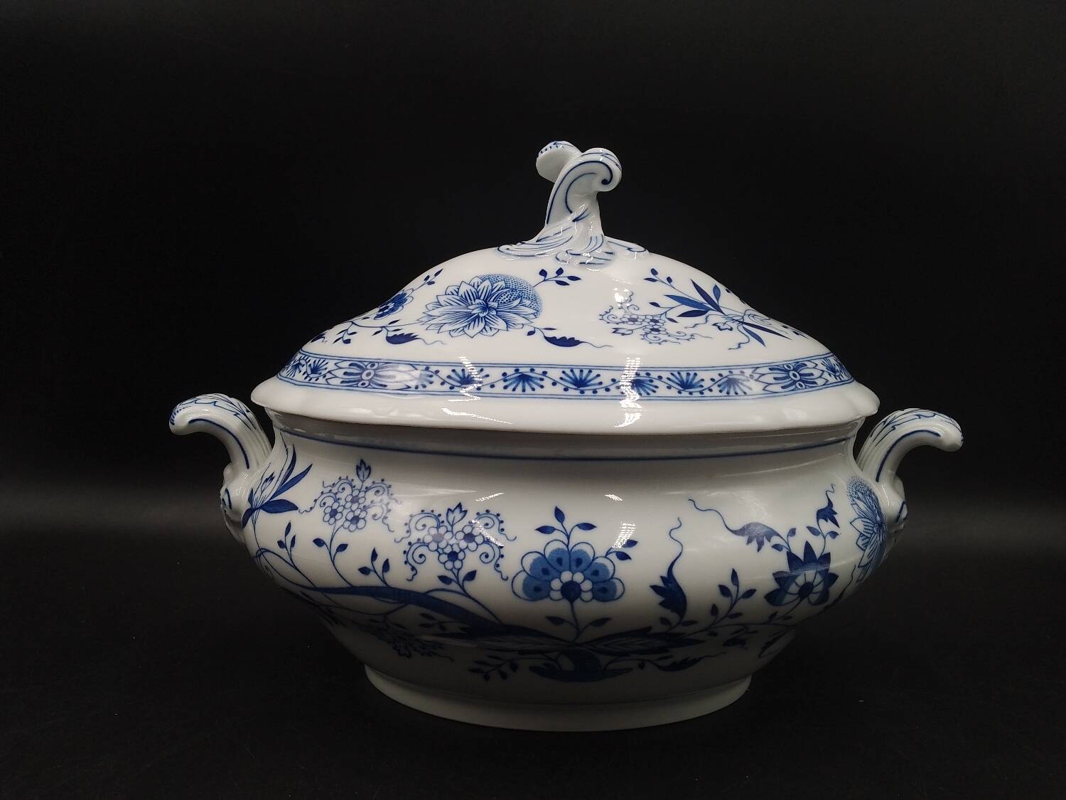 Soup Tureen with Lid Hutschenreuther Blue Onion Decor Porcelain, 3.5 L circa 1930 Made in Germany
