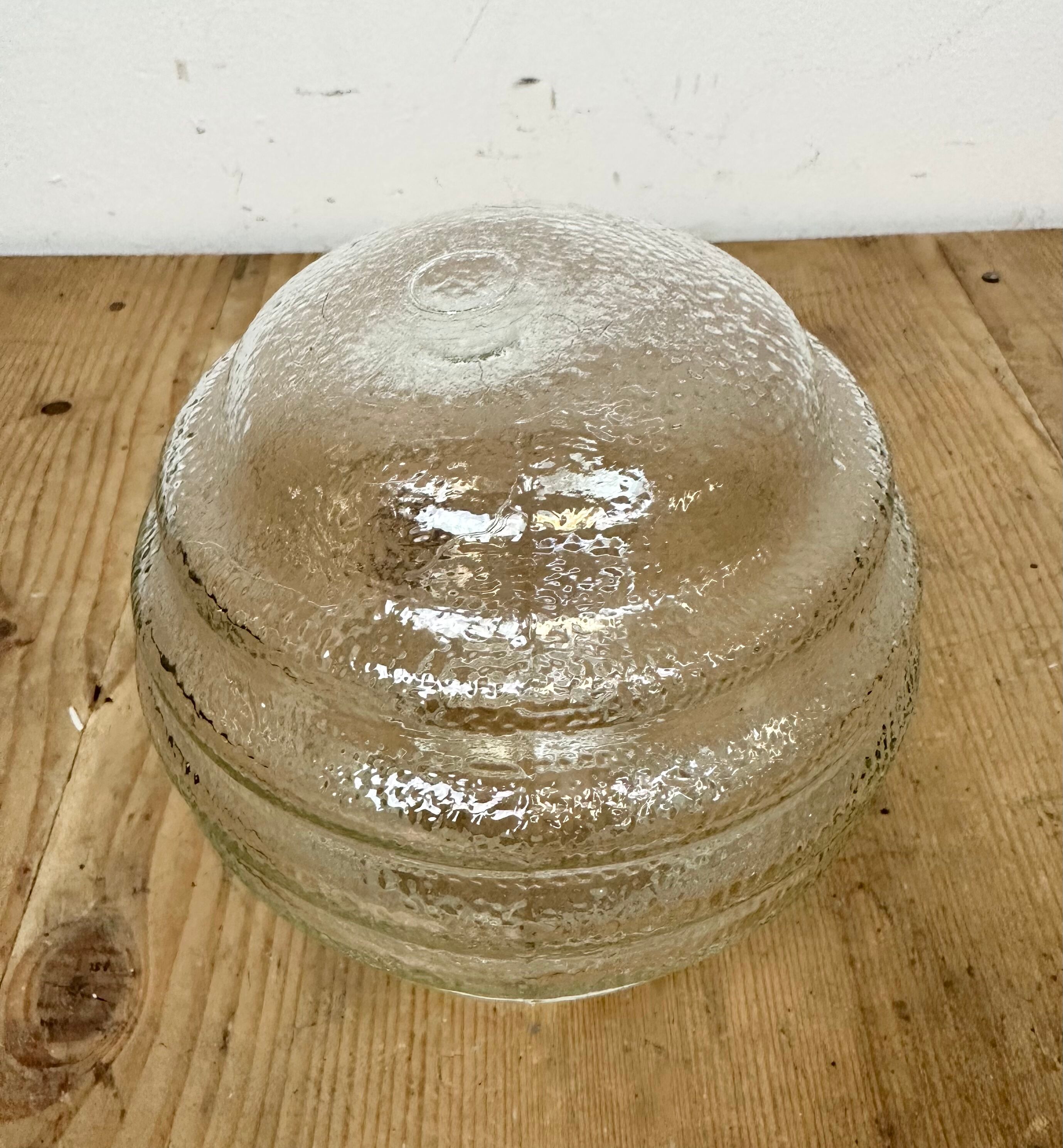 Industrial white porcelain pendant light with ribbed glass, 1970s