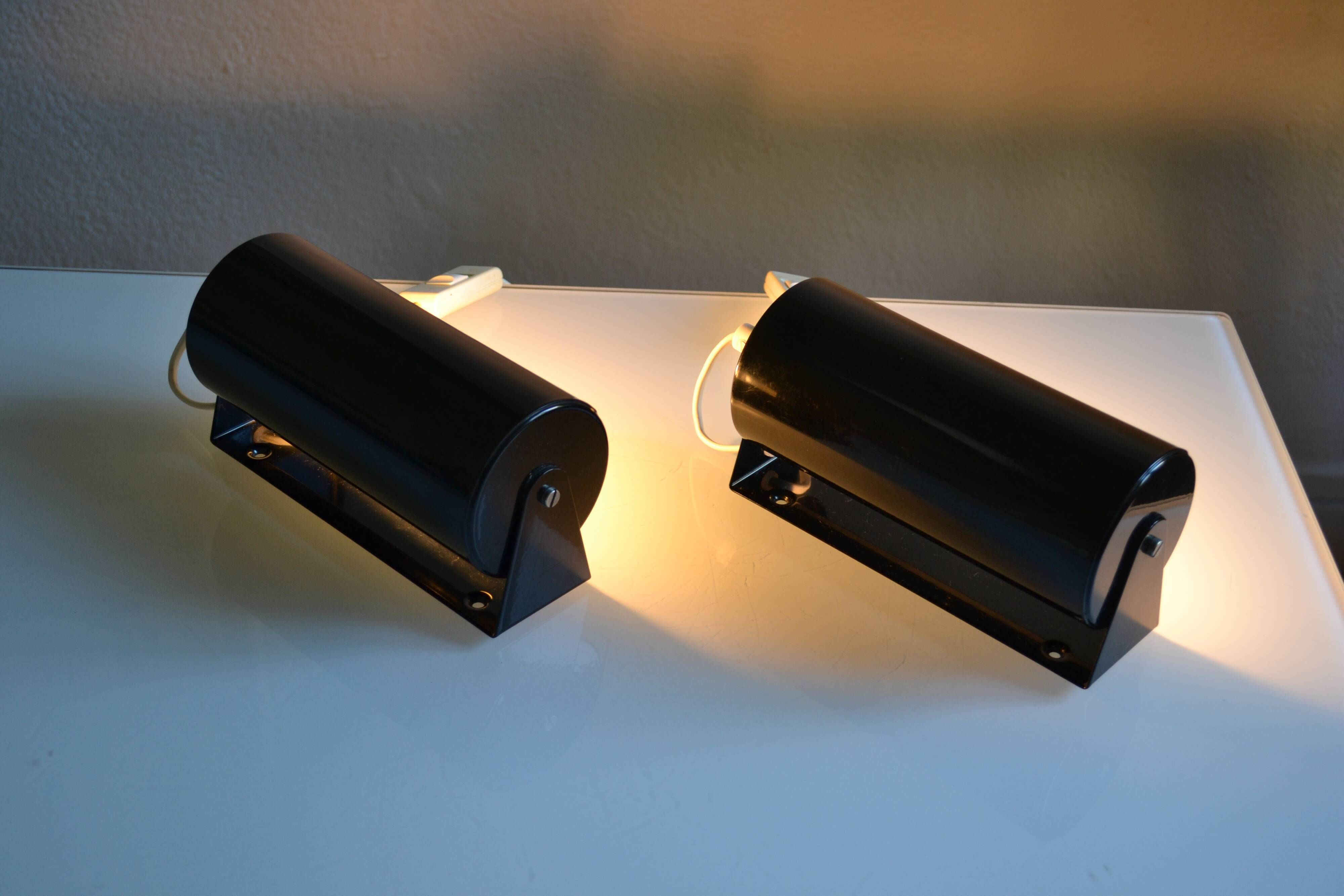 Pair of vintage Ikea 1980s Typ V 413 black wall lamps