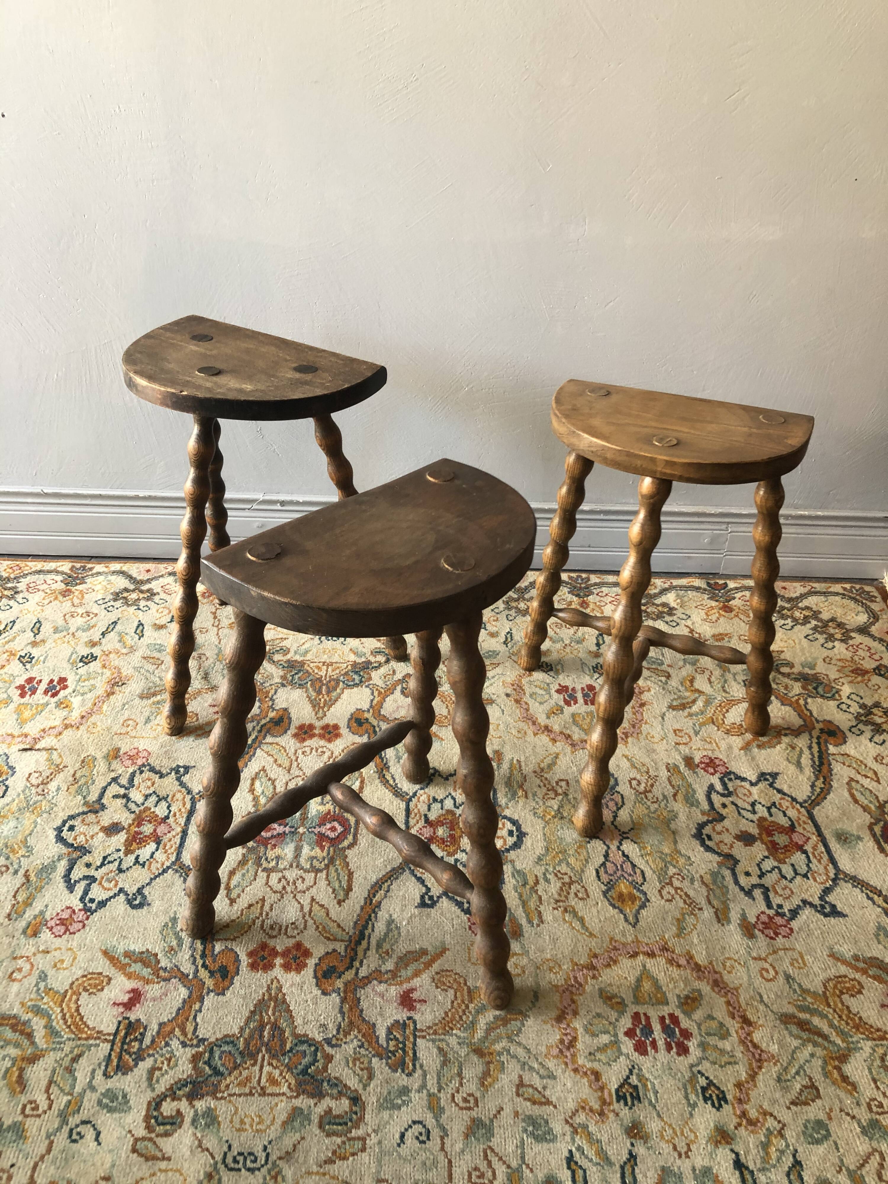 Set of 3 wooden stools