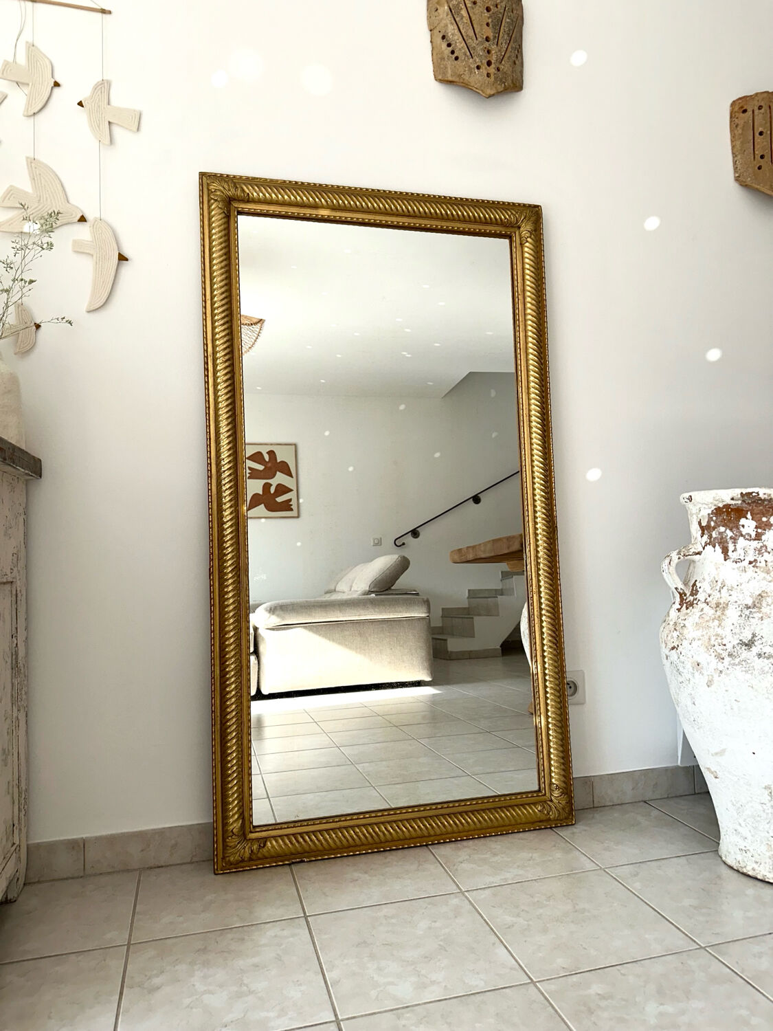 19th-century antique gilded mirror.