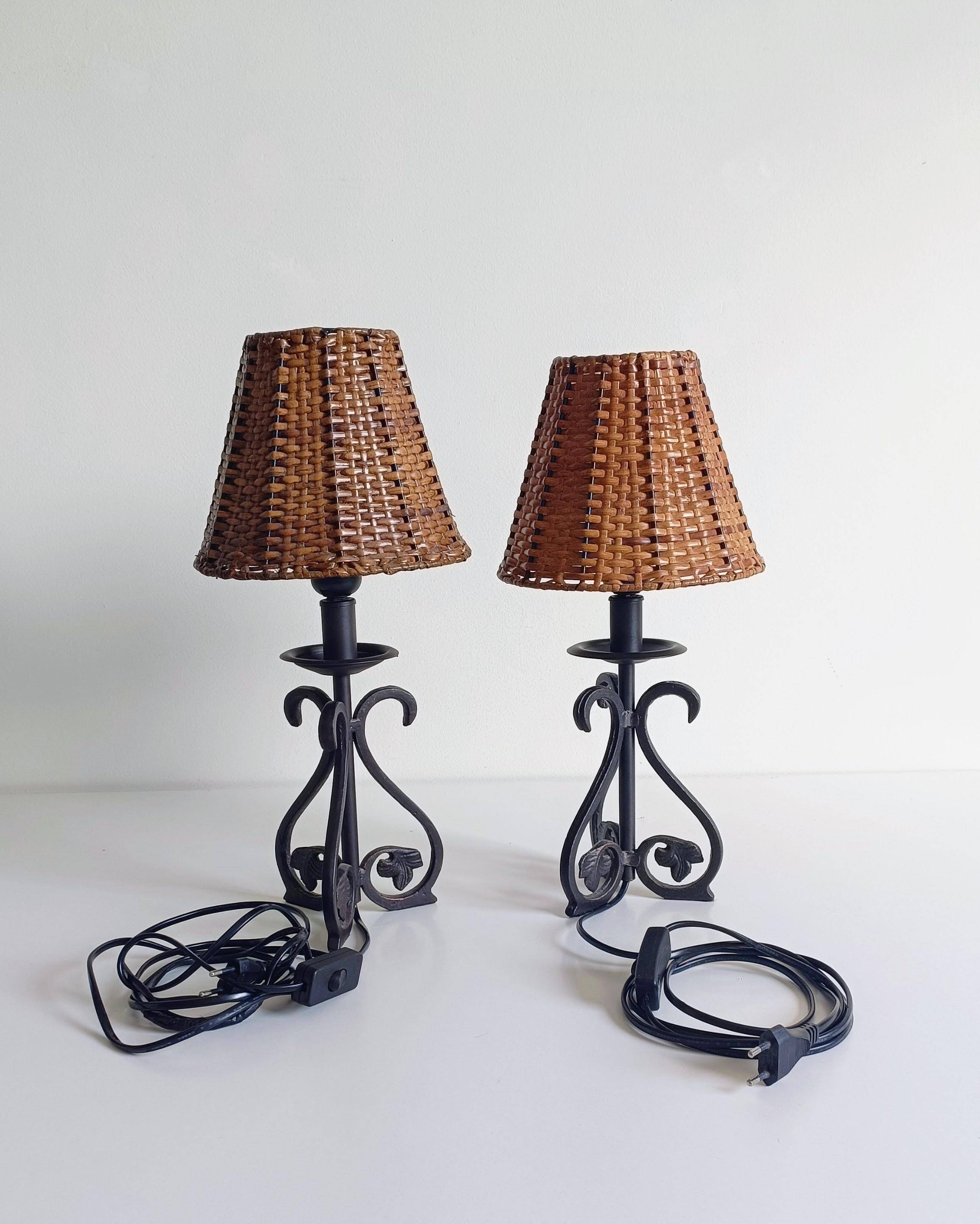 Mid-20th Century Spanish Hand-Forged Wrought Iron Table Lamps