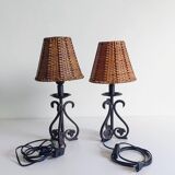 Mid-20th Century Spanish Hand-Forged Wrought Iron Table Lamps