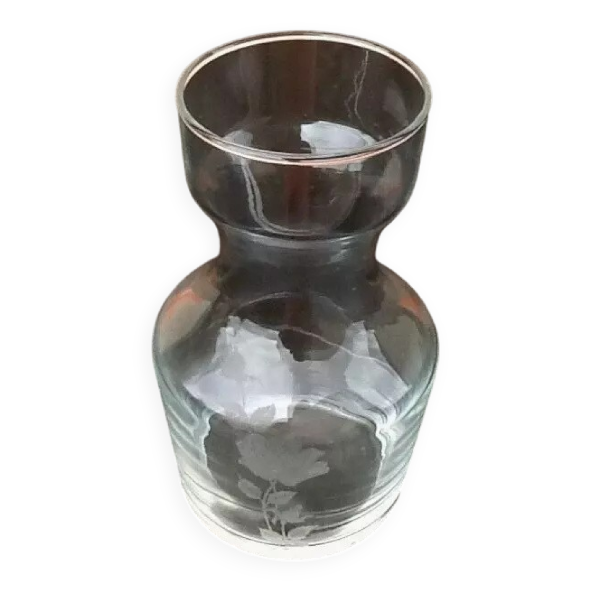 Année 1970  Carafe   Verre transparent  Décor floral