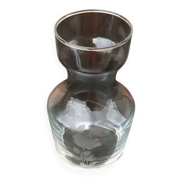 Année 1970  Carafe   Verre transparent  Décor floral