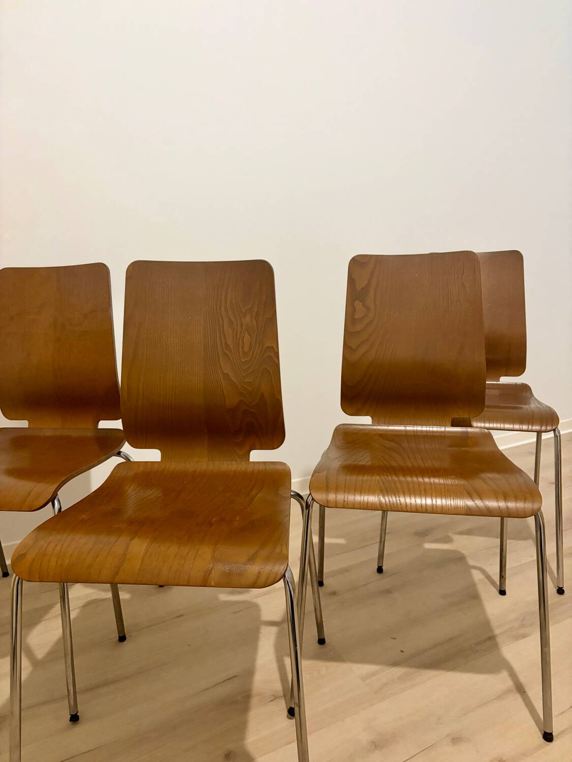 Vintage set of 4 IKEA Gilbert chairs made of bent oak plywood.