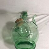 Ancien rafraîchissoir carafe verseuse en verre soufflé vert avec bouchon vintage