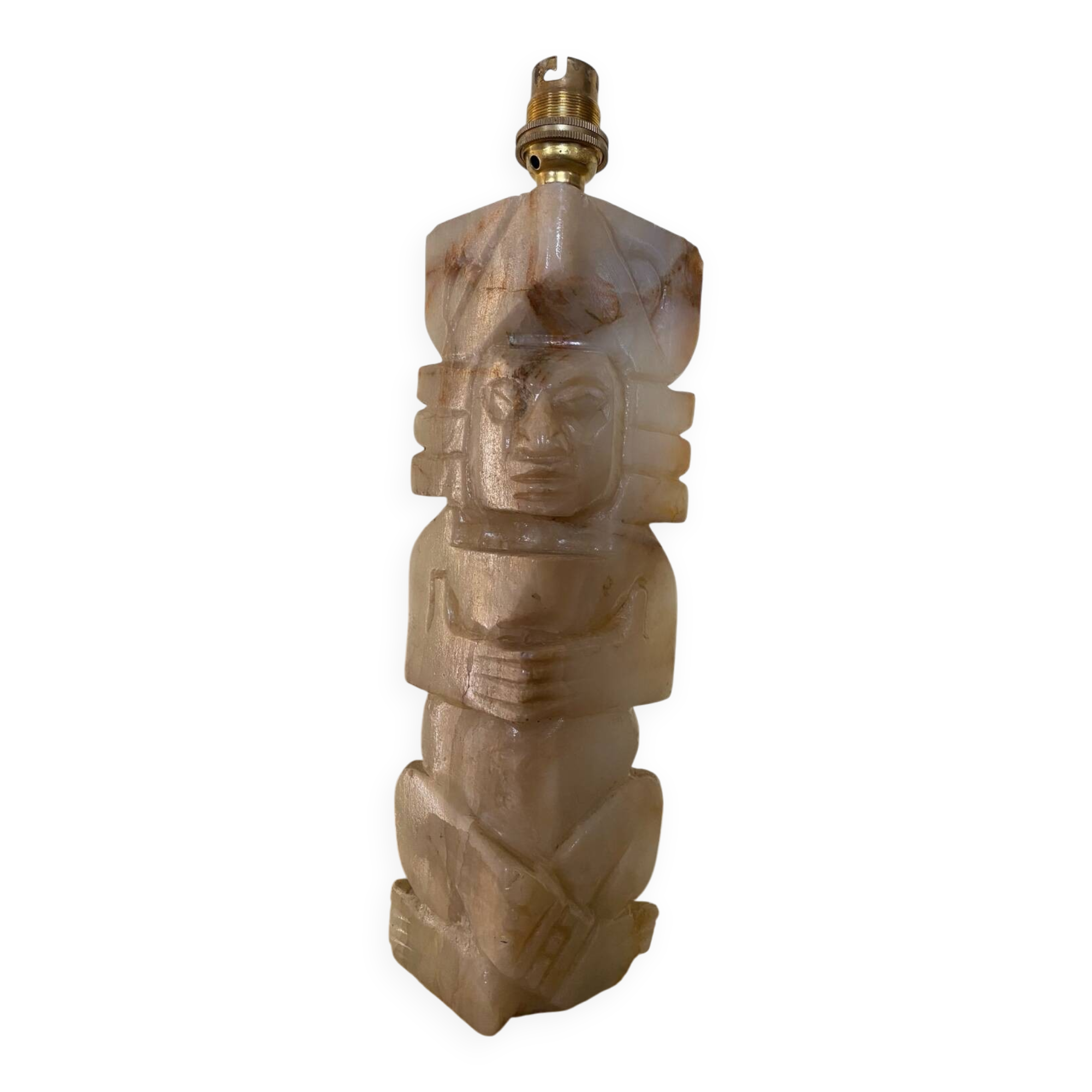 Carved onyx lamp – Pre-Columbian/Aztec style – Vintage