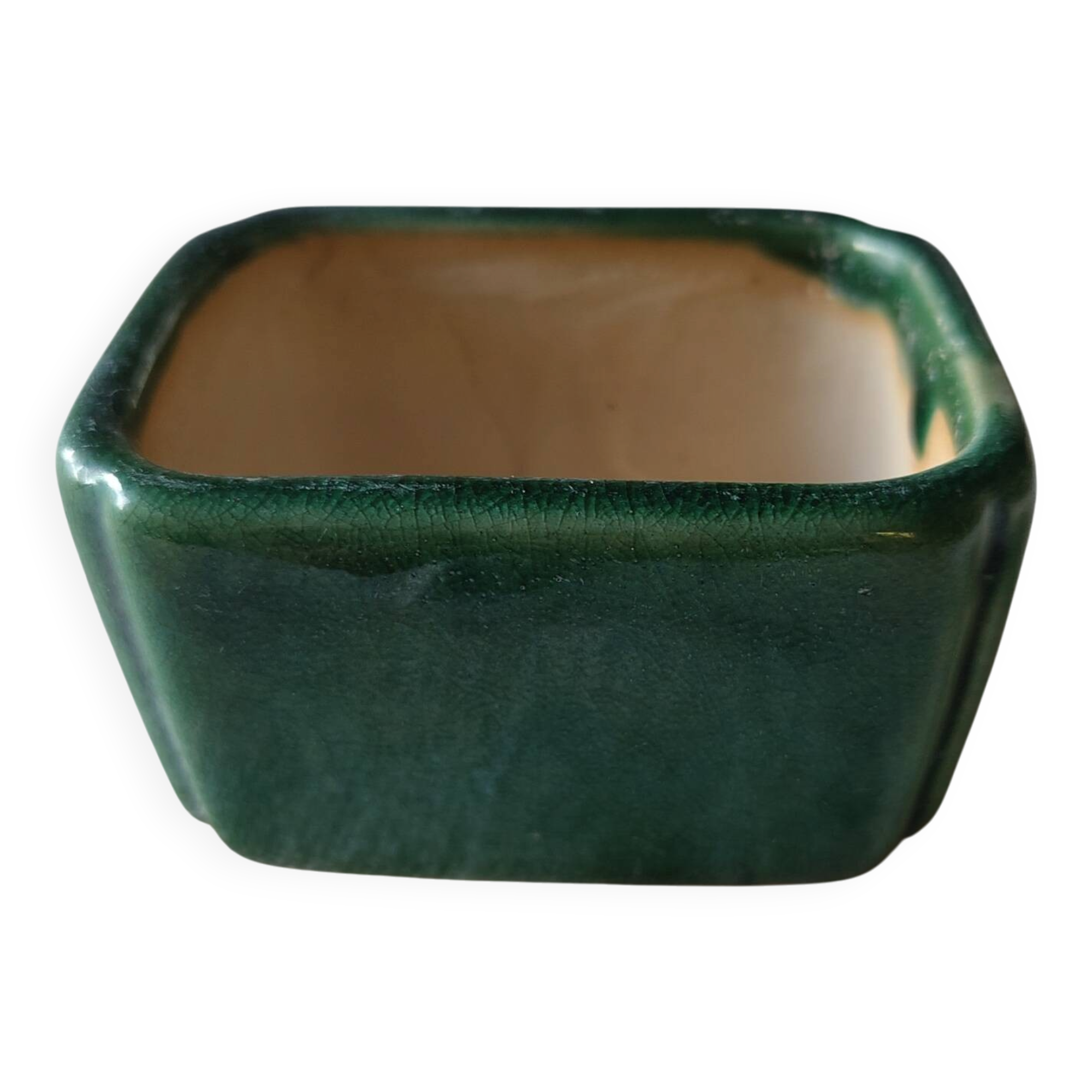 Pot à bonsaï, cactus rectangulaire en céramique émaillée verte