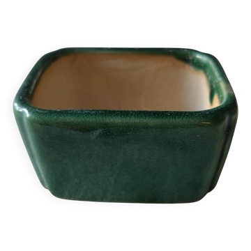 Small bonsai or cactus pot, rectangular glazed ceramic green.