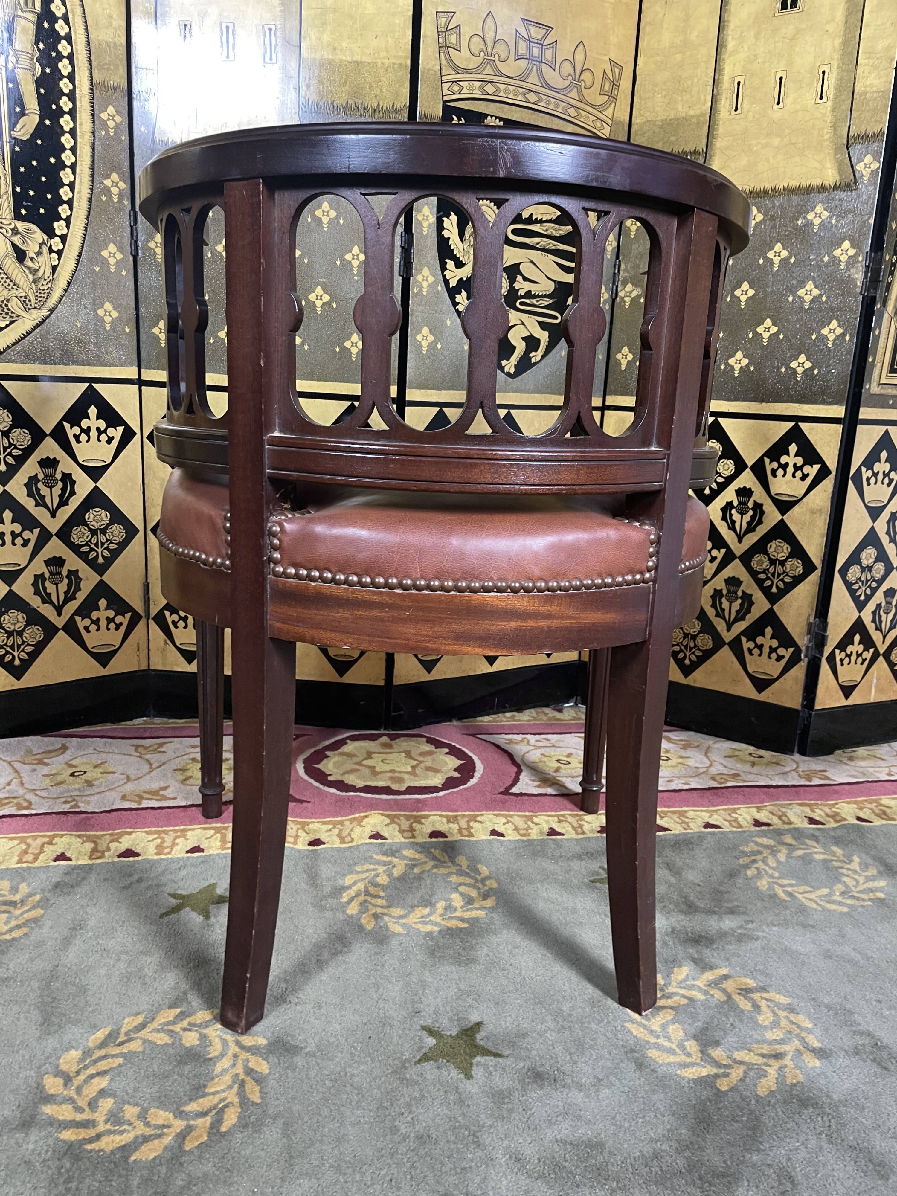 Louis XVI style office armchair in mahogany and leather
